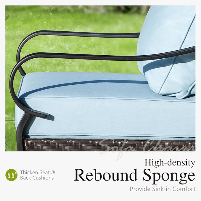 Sophia & William Extra Large Outdoor Patio Swivel Sofa Chairs Set 2 PCS Heavy-Duty Metal Porch Furniture with High Back & Deep Seating Area, 5.5" Thicken Cushions for Deck, Lawn, Outside (Blue)