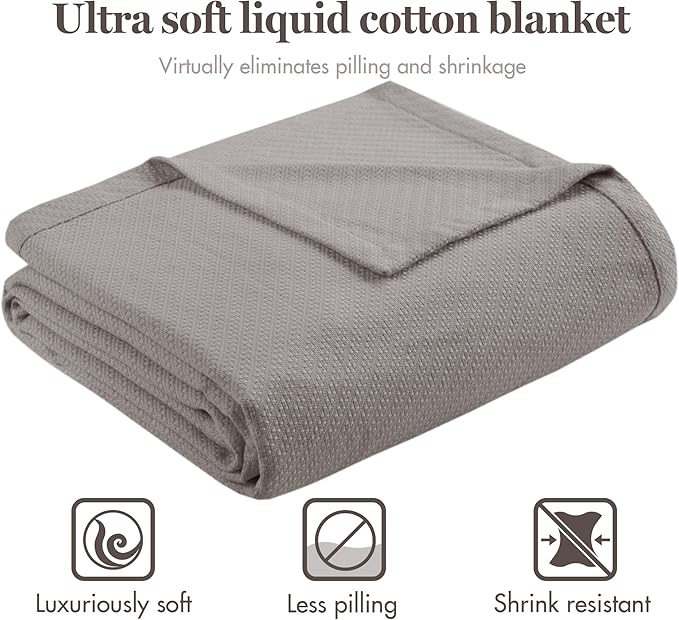 Madison Park Liquid Cotton Luxury Blanket Premium Soft Cozy 100% Ring Spun Cotton For Bed , Couch or Sofa, Full/Queen, Gray