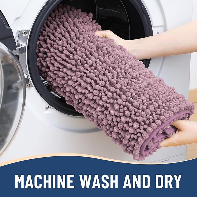 Arotive Luxury Chenille Bathroom Rug Mat, Extra Soft Thick Absorbent Shaggy Bath Rugs, Non-Slip Machine Wash Dry, Plush Bath Mats for Bathroom, Shower and Tub, 36x24, Deep Plum