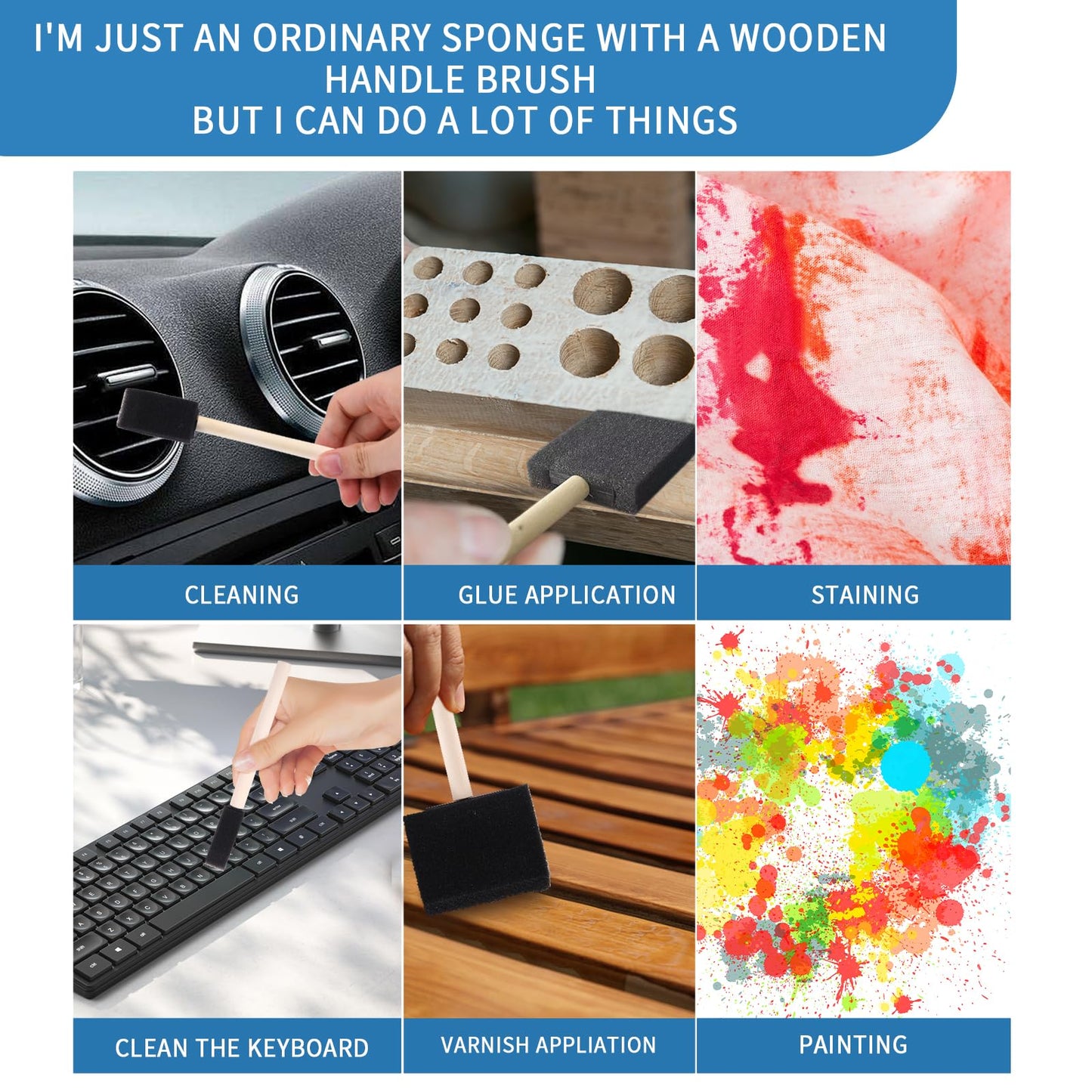Foam Paint Brushes (48 Pack) 10 Sizes - Paint Sponge - Premium Foam Brushes - Lightweight & Durable - Sponge Paint Brush Assortment Ideal for Painting, Crafting, Acrylics, Stains, Varnishes (Black)