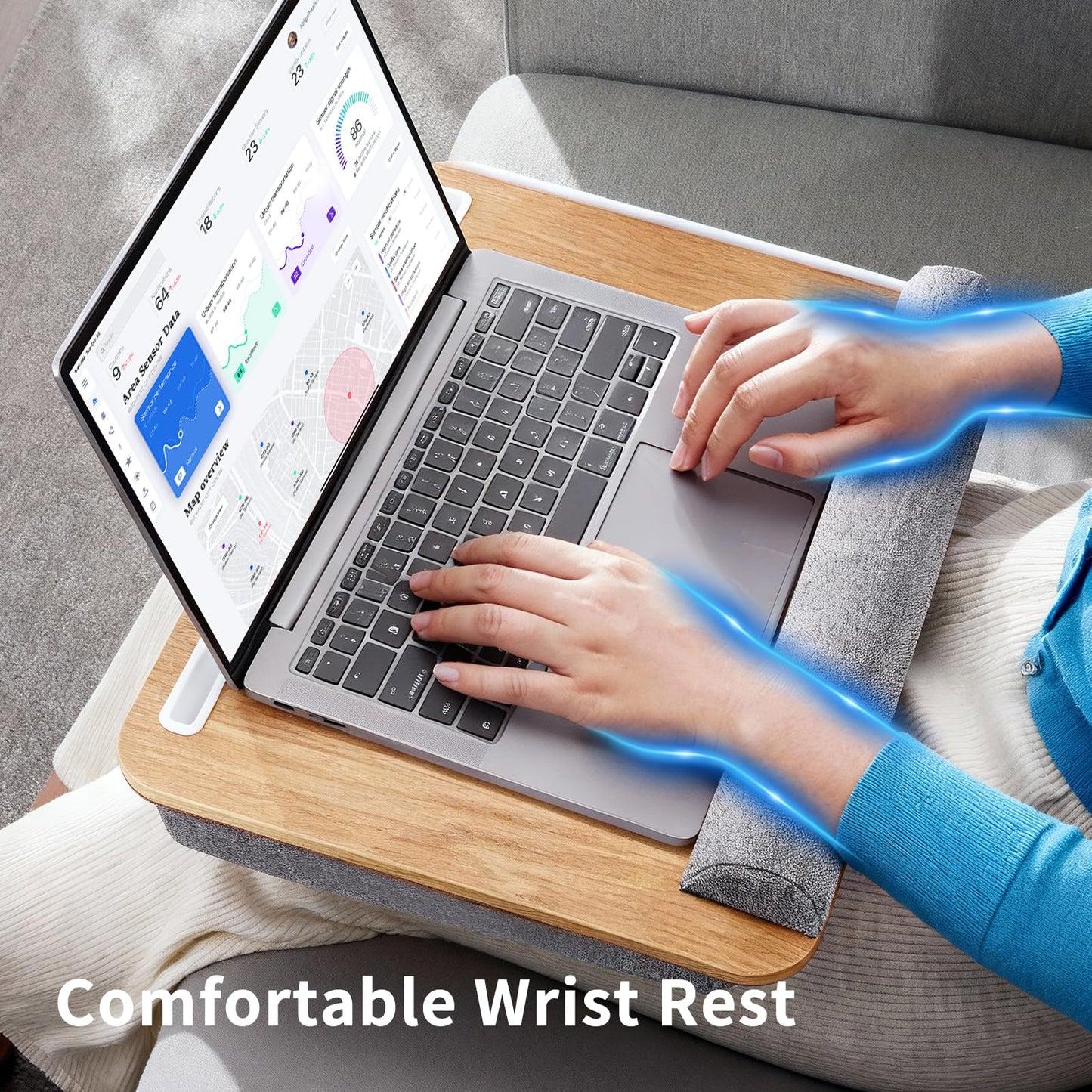 Heyfriday Home Office Lap Desk with Wrist Rest Laptop Bed Desk for Notebook, Laptop, Tablet, Lap Stand with Tablet, Phone Holder Fits Up to 14 Inch Laptops(Woodgrain)