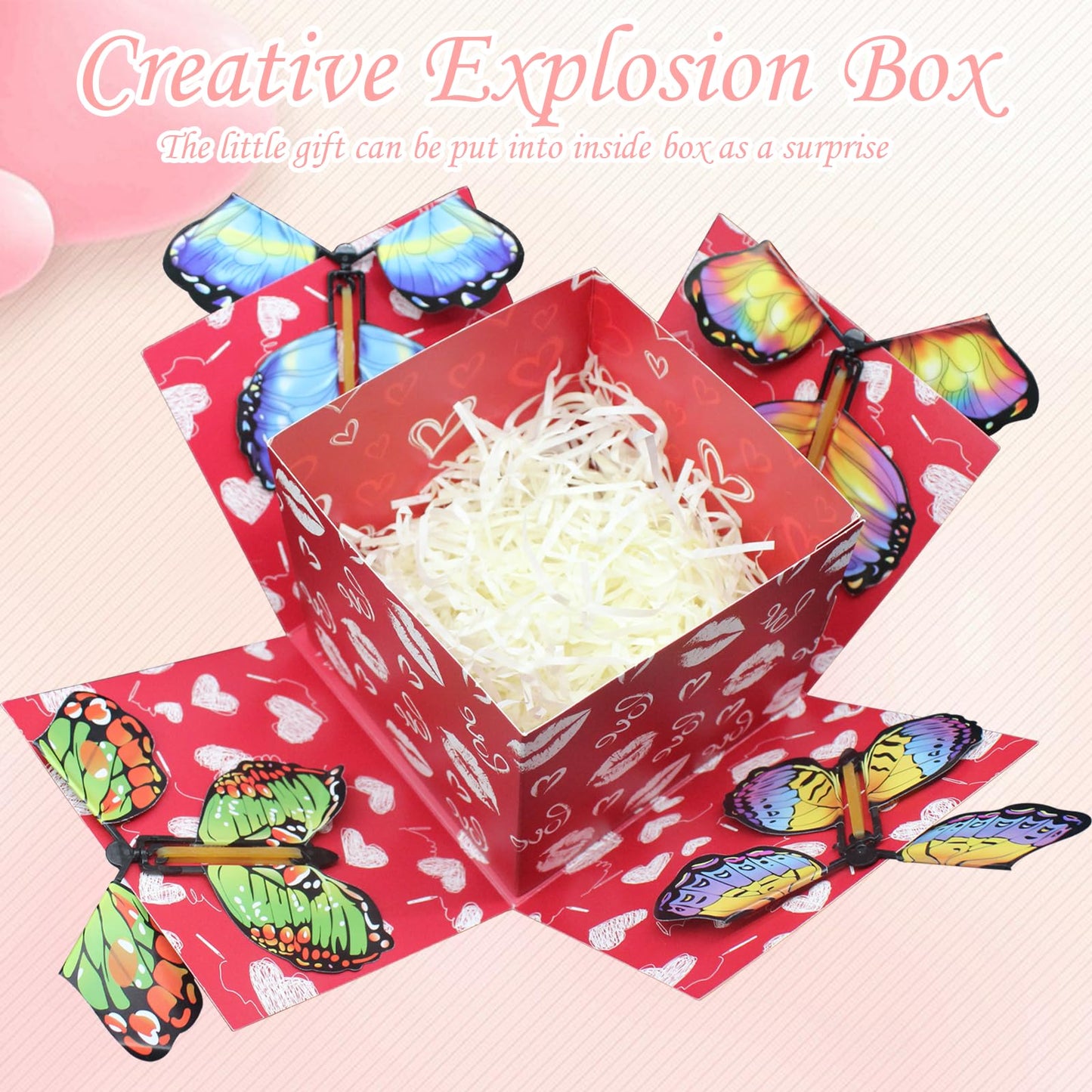WUEURU Butterfly Explosion Gift Box,Flying Butterfly Surprise Gift Box,DIY Exploding Surprise Gift for birthdays, weddings, Mother's Day, Valentine's Day