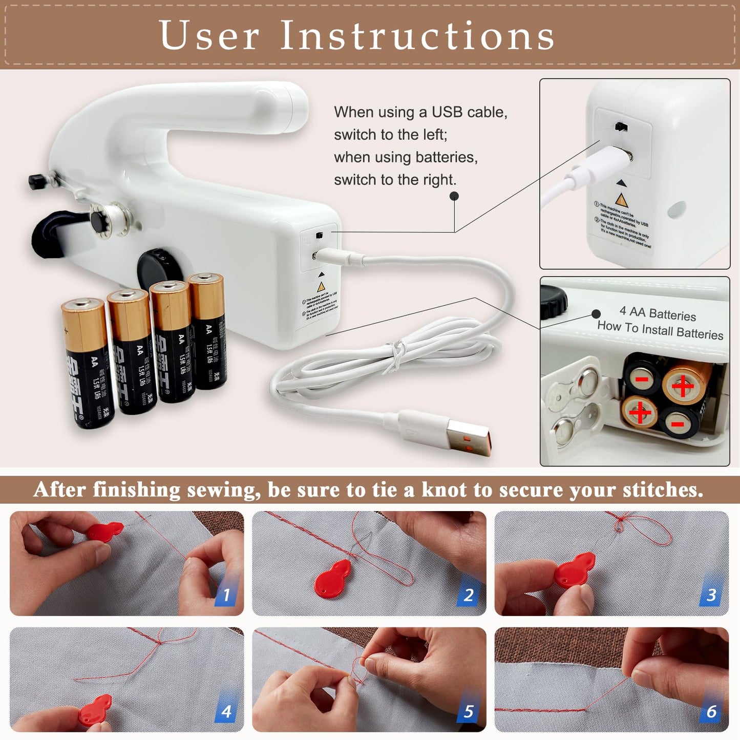 Hand Held Sewing Machine for Adults & Beginners, with a 15 PCS Basic Sewing Kit, Portable Mini Hand Sewing Machine, Dual Power (AC/DC) for Quick Repairs, DIY Projects on Clothes, Jeans, Home & Travel