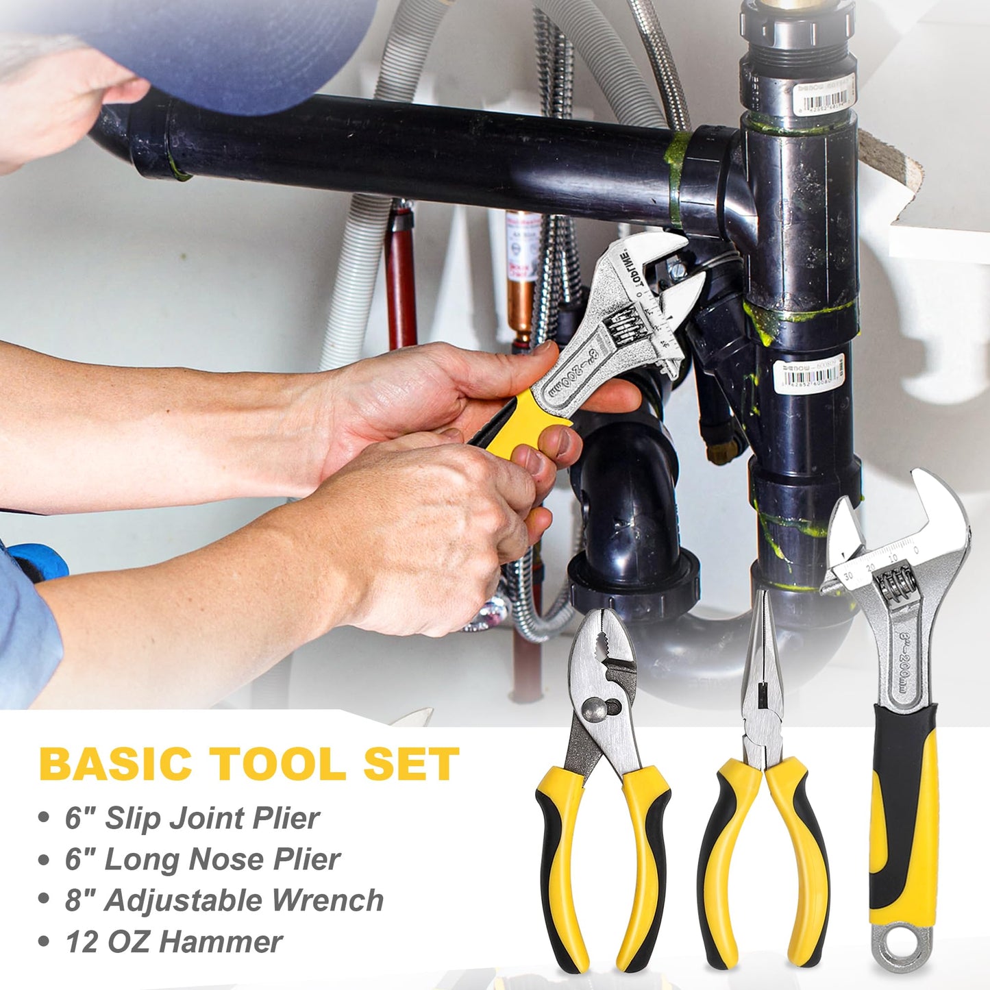 TOPLINE 208-Piece Basic Home Tool Kit with Easy Carrying Round Pouch, Household Hand Tools for Apartment, Home, Basic Tool Set, Perfect for DIY Projects, Home Maintenance