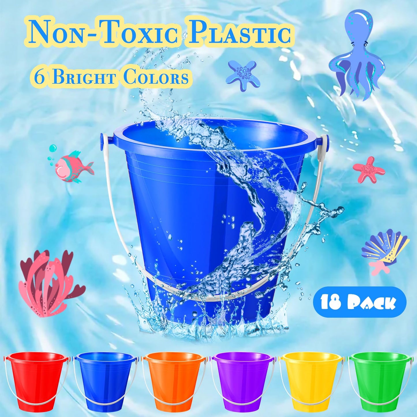 Sratte 48 Sets 4.7" Sand Buckets and Shovels Bulk Summer Beach Bucket Pack Plastic Beach Pails Sand Toys for Summer Pool Party Favors