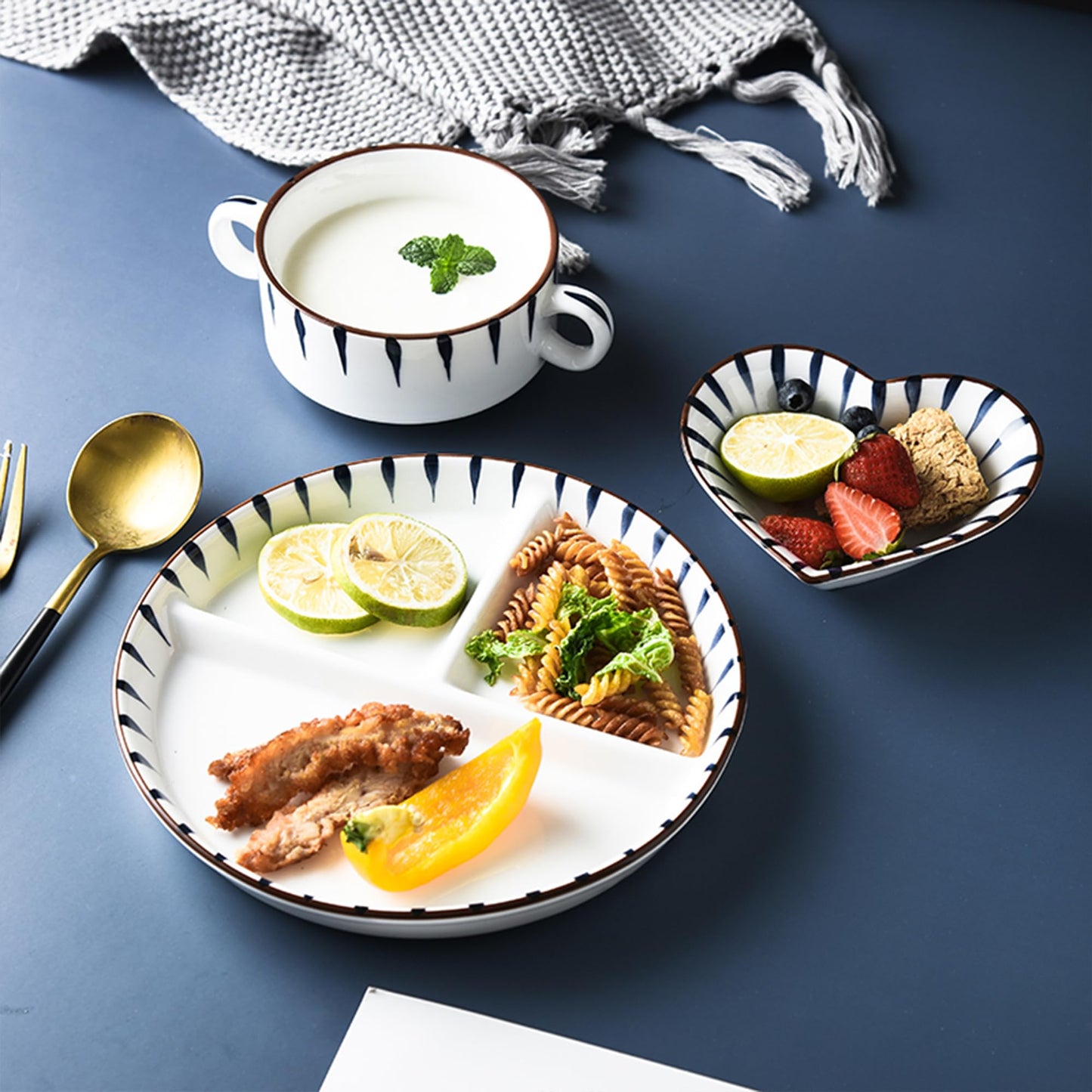 Acyhggi 8 Inch Porcelain Divided Plate Set, 3-Piece Ceramic Dinnerware for Portion Control, Weight Loss, Breakfast, Lunch, Salad - Microwave & Dishwasher Safe