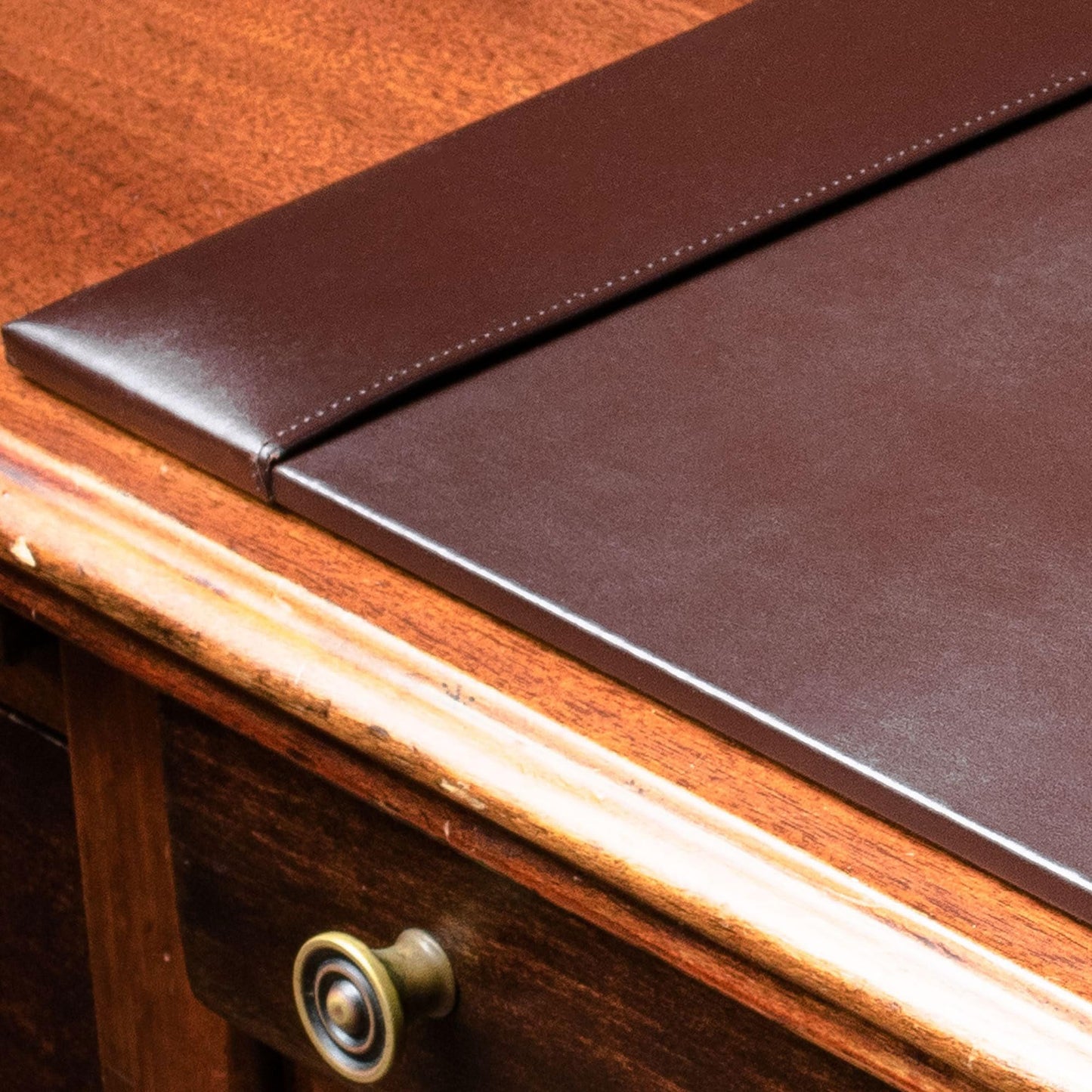DACASSO Bonded Leather Desk Pad with Side Rails - Luxury Leather Desk Blotter for Writing (30 x 18, Brown)