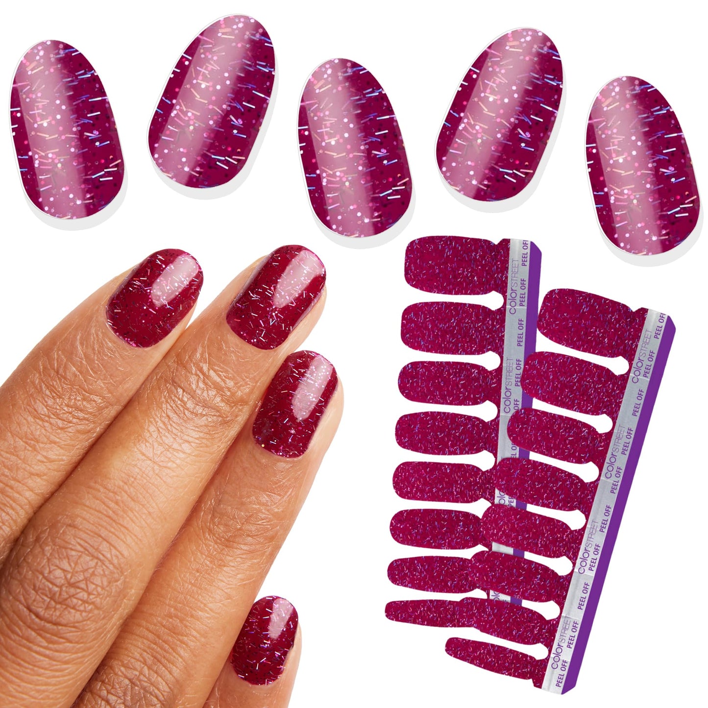 Color Street Divine Matter Nail Strips - Boysenberry Shade with Galaxy Glitter & Holographic Tinsel - 16 Double-Ended Polish Strips for a Dazzling Finish, Shifting Colors & Depth with Every Movement