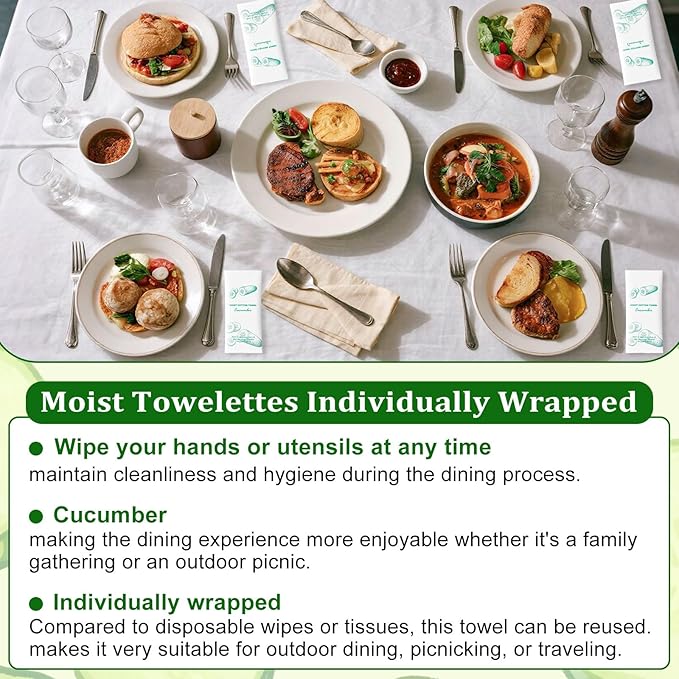Moist Cotton Towel Bulk Moist Towelettes Individually Wrapped,White Towel Services,Refreshment Pre Moistened Towels for Dentist Travel Sport Party Hotel 100，Cucumber