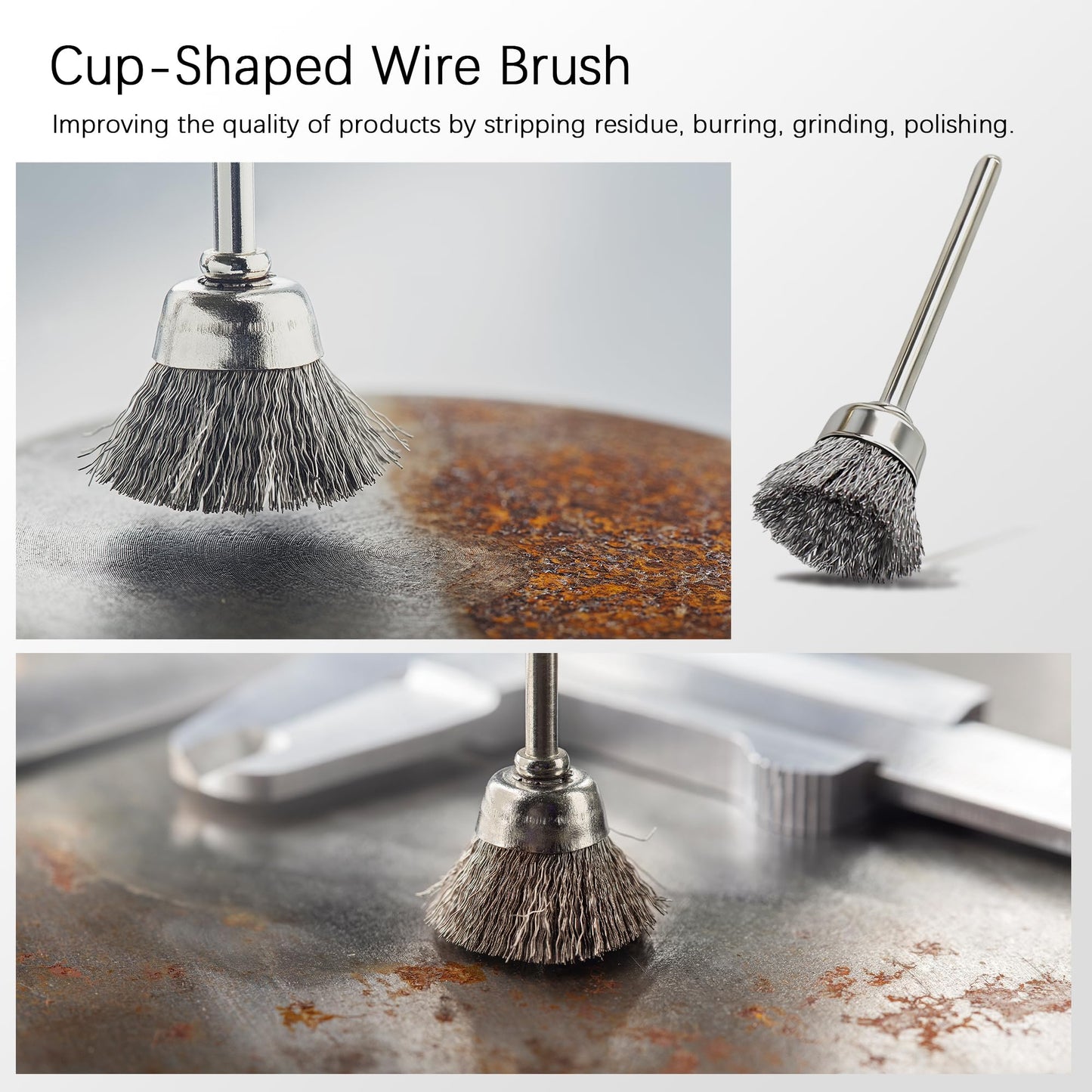 75PC Wire Brushes for Drill Set Steel Wire Wheels Pen Brush Bowl-shape Brushes for Rotary Tools Rust Paint Removal Grinding Sanding Polishing 1/8" handle