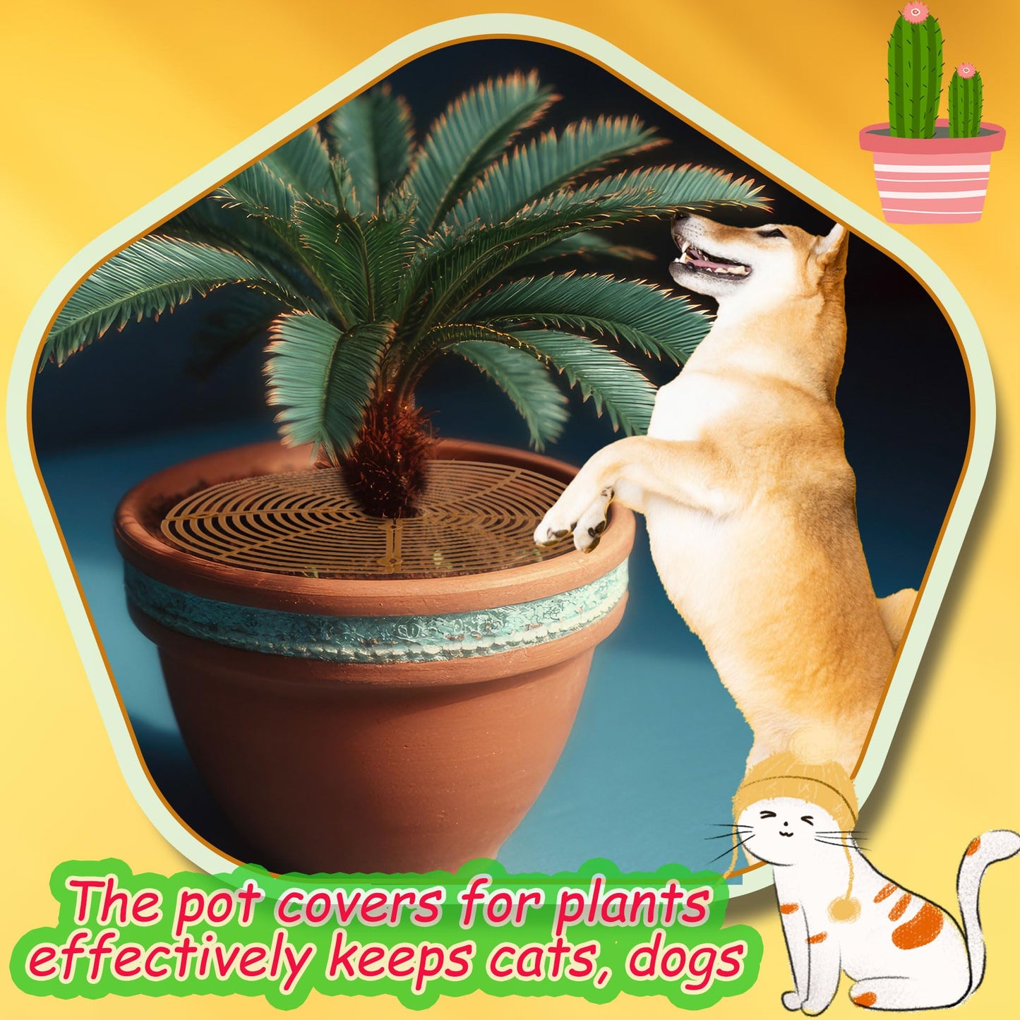 8 Pcs Plant Pot Grid Cuttable Flower Soil Protector 3 Pcs 20.8" 3 Pcs 11.8" and 2 Pcs 7.5" Plant Pot with 76 Pcs Stakes ABS Environmentally Friendly Plastic Cat Pet Digging Stopper for Indoor Outdoor