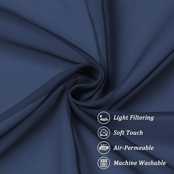 Chyhomenyc Extra Long Sheer Window Curtain Panels 120 Inch 2 PCS, Rod Pocket Durable Soft Touching Backdrop Drapes Window Treatment for Living Room/Farmhouse/Hotel, 42W x 120L inches, Navy Blue, 10 FT