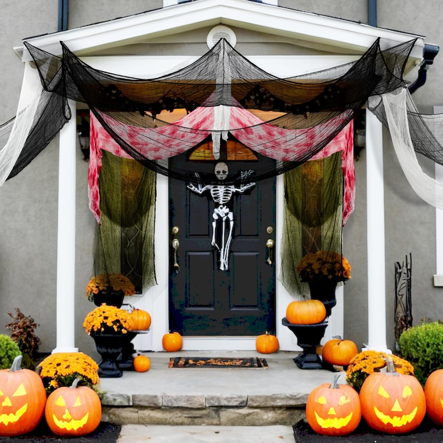 8 Pack Halloween Creepy Cloth Halloween Decorations Clearance- 30x72 Inch Spooky Fabric Cloth, Creepy and Spooky Halloween Decorations for Party Outdoor Or Indoor (2 Black, 2 Red, 2 White, 2 Green)
