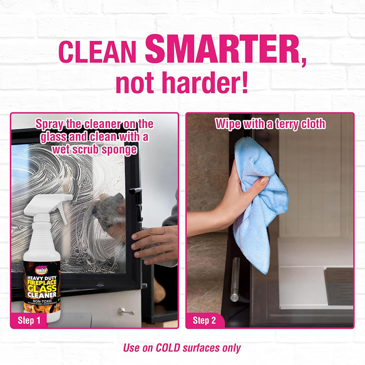 Quick N Brite Fireplace Glass Cleaner Kit with Cloth and Sponge (16 Fl Oz)