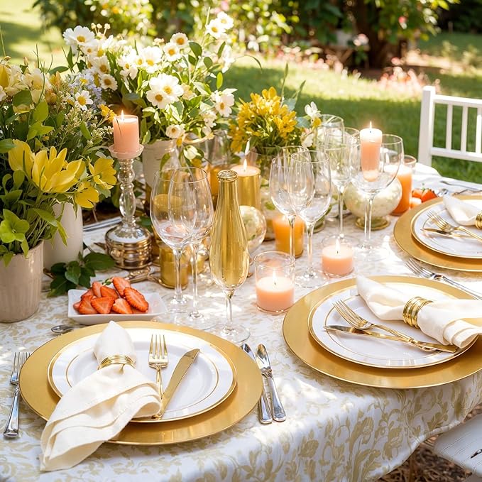 13 Inch Gold Charger Plates,50pcs Charger Plates Bulk,Chargers for Dinner Plate,Plastic Chargers Plate for Wedding,Party
