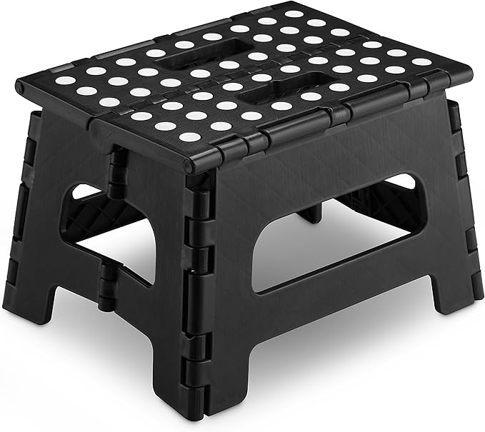Handy Laundry Folding Lightweight Step Stool - Sturdy Enough to Support Adults and Safe Enough for Kids - Opens Easy with One Flip - Great for Kitchen, Bathroom or Bedroom (Black - 8 Inch)