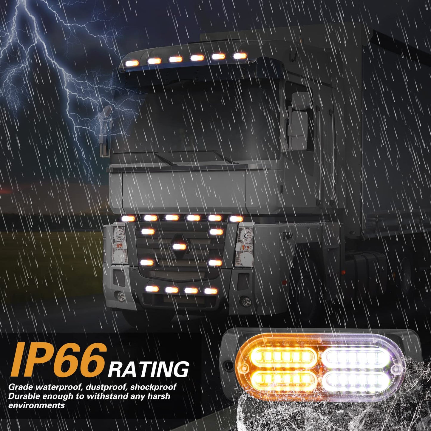 12 Pcs Emergency Lights for Vehicles Truck Flush Mount LED Emergency Lights with Control Box Wiring Hazard Warning Amber Strobe Lamp for Vehicle Truck Car Roadside