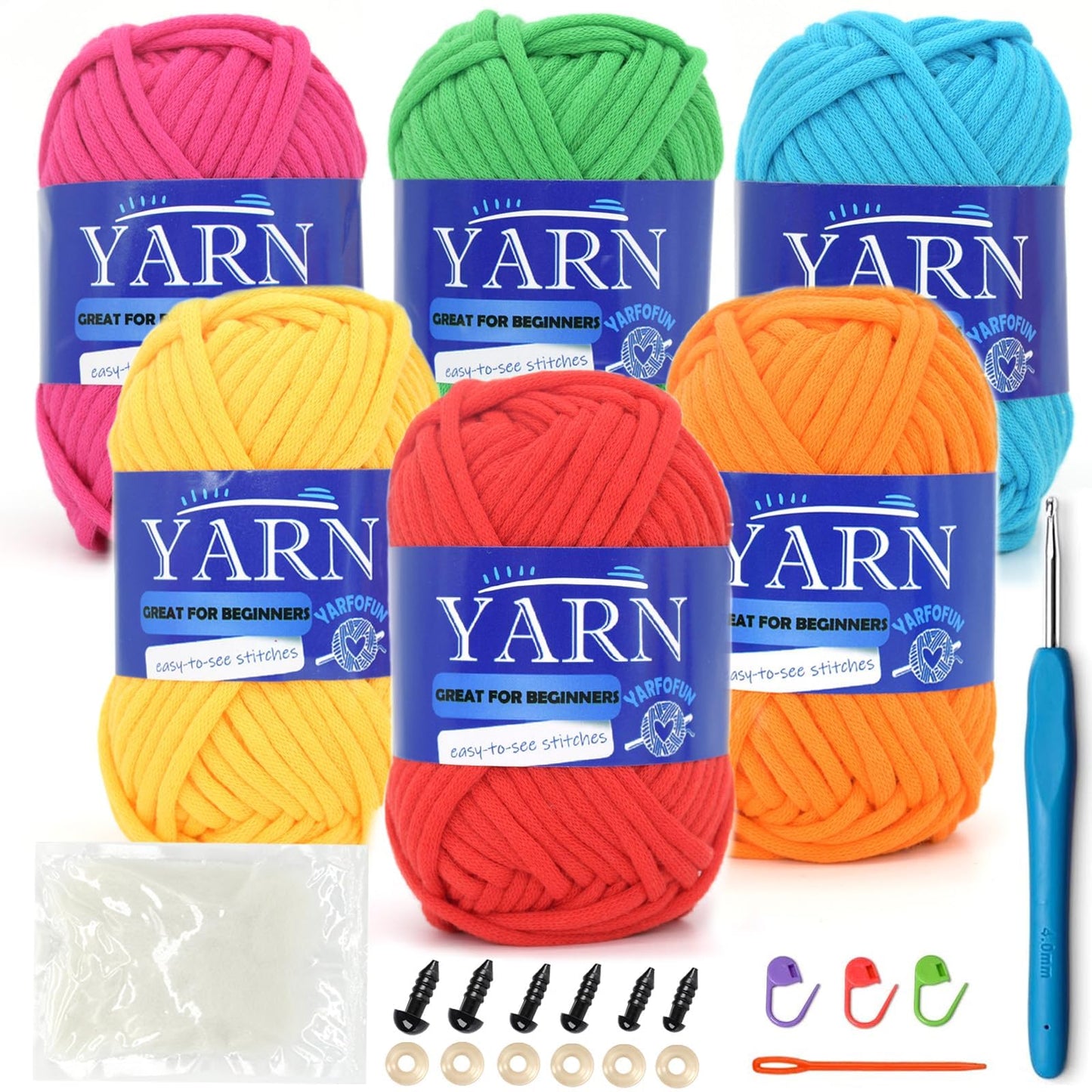 6 Pack Beginners Crochet Yarn Cotton for Beginners Crocheting and Knitting Cotton Nylon Blend Easy Yarn for Beginner Crochet Kit-Bright Series