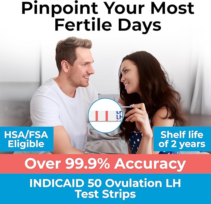 INDICAID Ovulation Test Strips 50 Pack – Rapid Results in 5 Minutes - Ovulation Tests for Women - Accurate Fertility Test - Ideal Ovulation Predictor Kit for Easy Home Testing