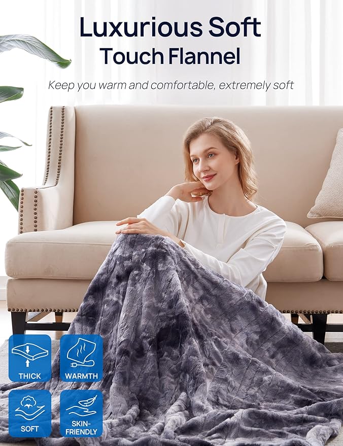 Westinghouse Heated Blanket, Faux Fur Electric Blanket with Dual Controller, 10 Heating Levels & 1 to 12 Hours Heating Time Settings, 84"x90", Grey