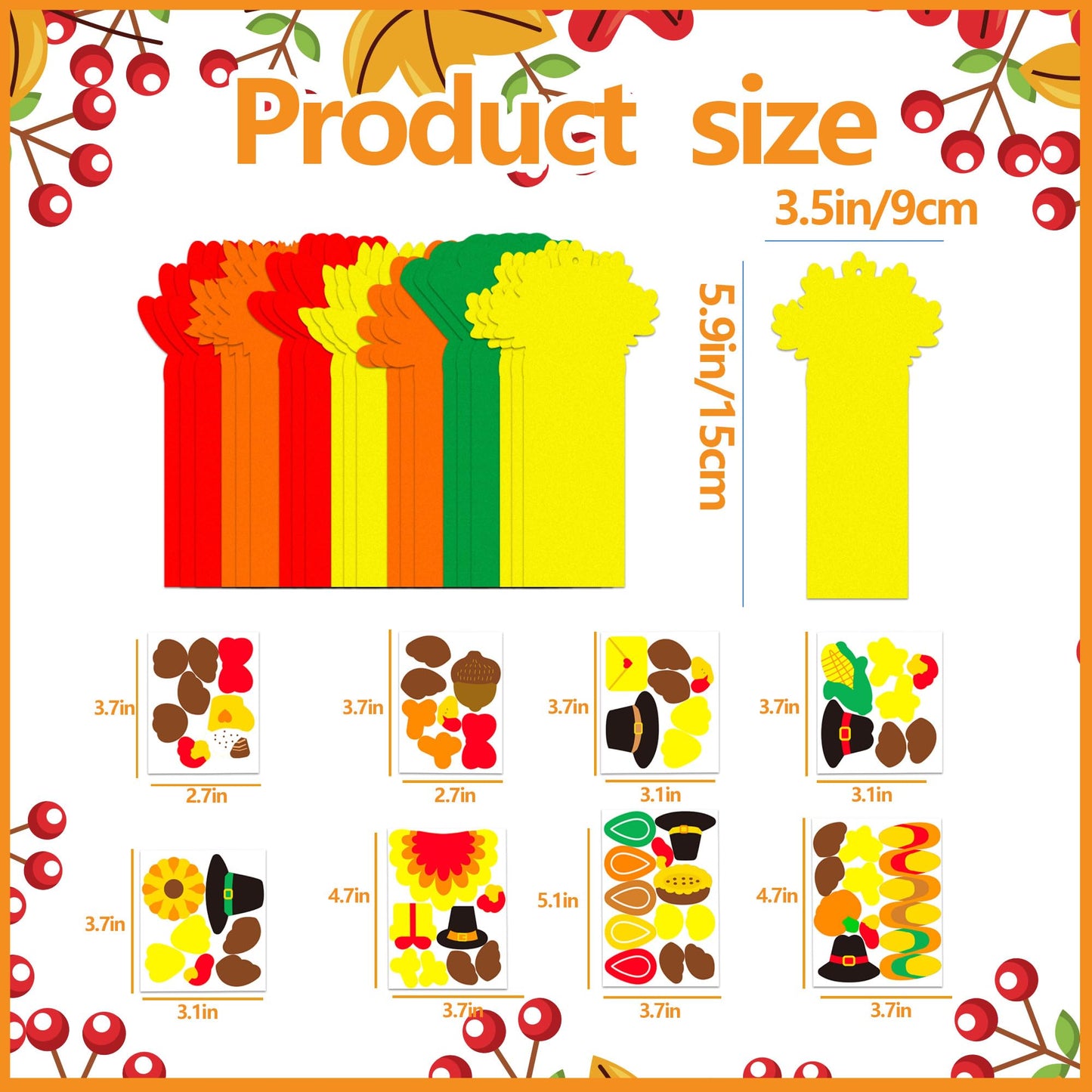 EUVBOKW 24 Sets Thanksgiving Turkey Craft Kits,Fall DIY Felt Bookmarks with Autumn Leaf Stickers Activities for Thanksgiving