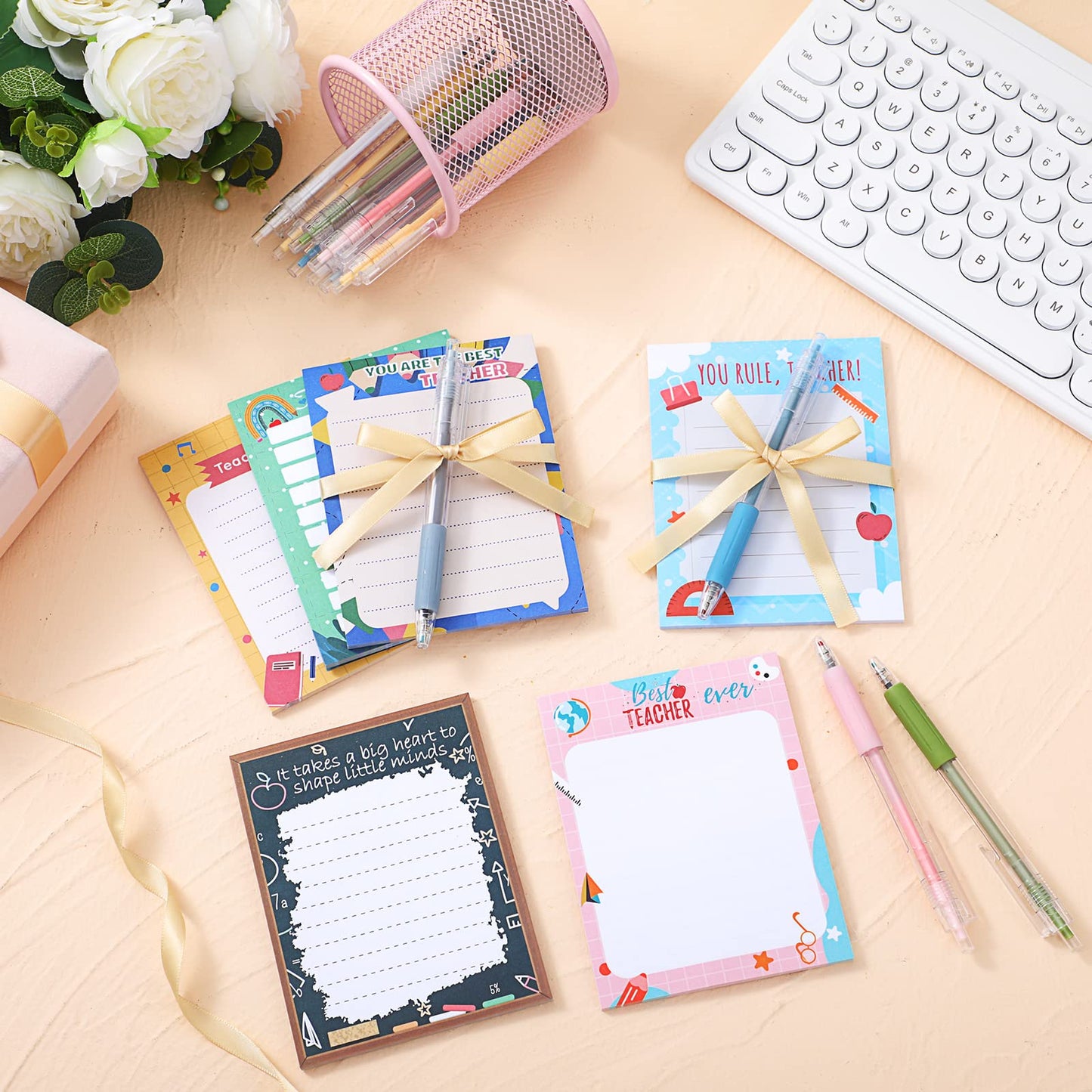 Lincia 24 Pcs Teacher Appreciation Gifts Bulk, Teacher Notepad with Pens Set Sticky Notes 30 Sheets Memo Pad for Graduation Gift, Thank You Gifts for School Office Supplies(Stylish Style)