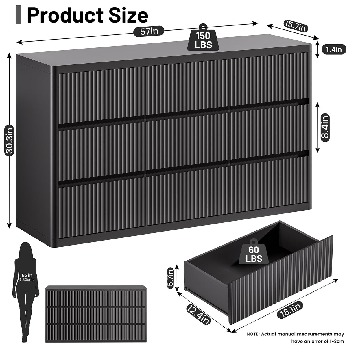 Fluted 9 Drawers Dresser