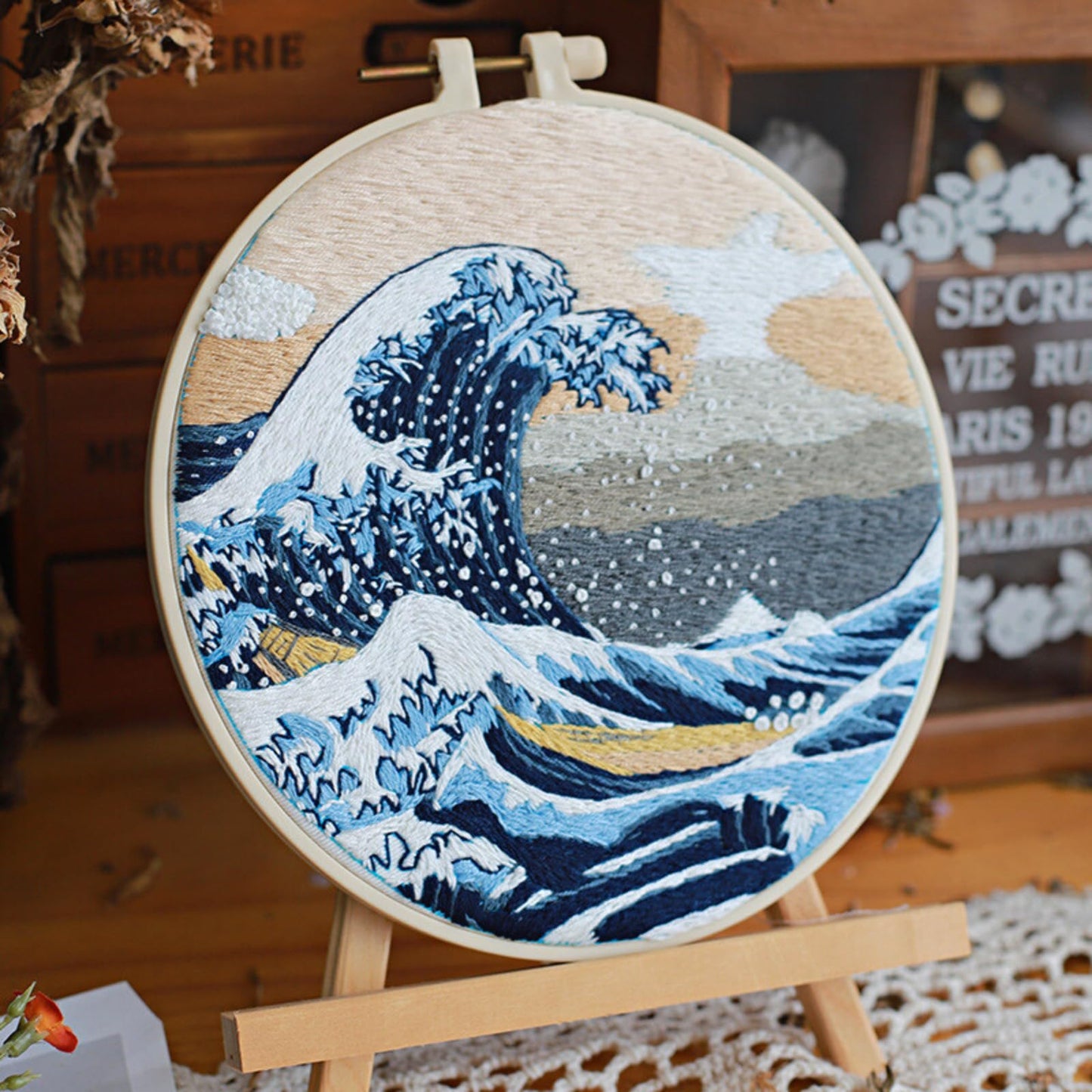 JRYYR Friendship Gifts Beginner Embroidery kit for Adults,Embroidery Kits for Beginners DIY Cross Stitch with Patterns and Instructions (Wave Pattern)