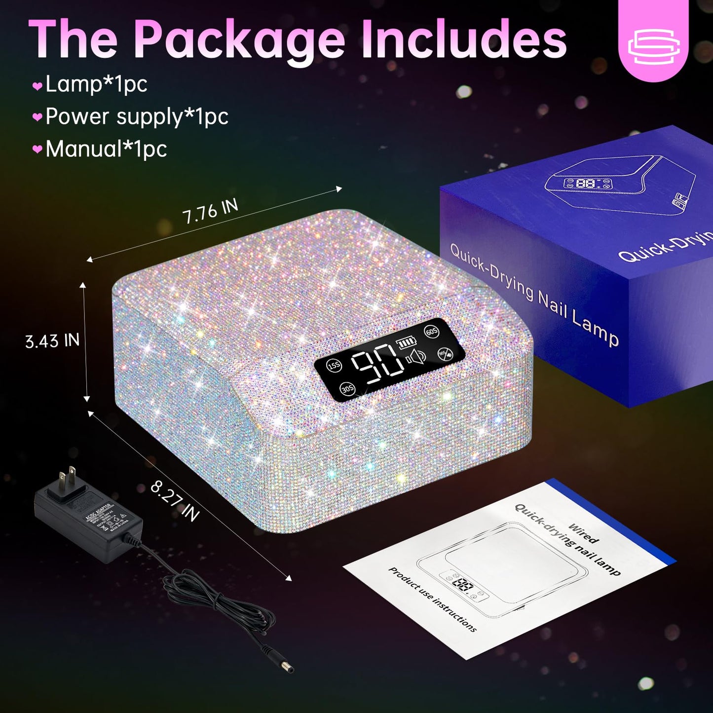 CHRISTINE SHELLY UV LED Nail Lamp 96W Plug-in Nail Dryer Sparkly Gel Polish Light 4 Timer Setting Professional Quick Dry Curing Lamp with Display Auto Sensor for Salon & Home