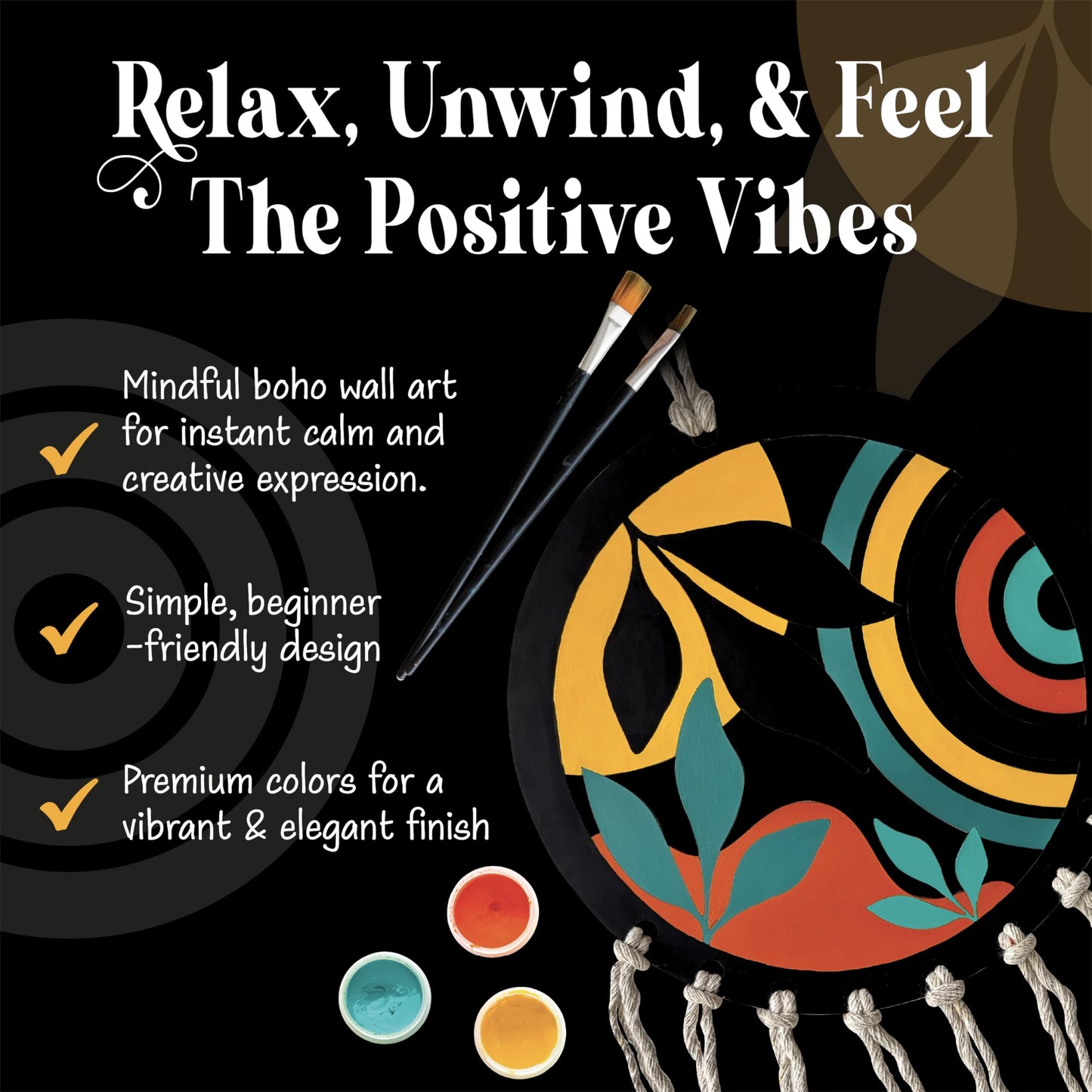 Unwynd Boho Wall Art DIY Craft Kit | Paint 10" MDF Cutout & Learn Macrame Knots | Relaxing Creative Activity | Perfect Mother’s Day Gift for Moms & Women