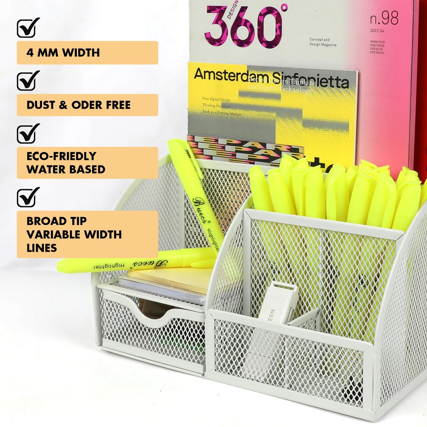 Buecs Highlighters Bulk Pack, 108 Count, Chisel Tip,Fluorescent Yellow, suitable for Adults Highlighting Planner Notes, Office School Supplies