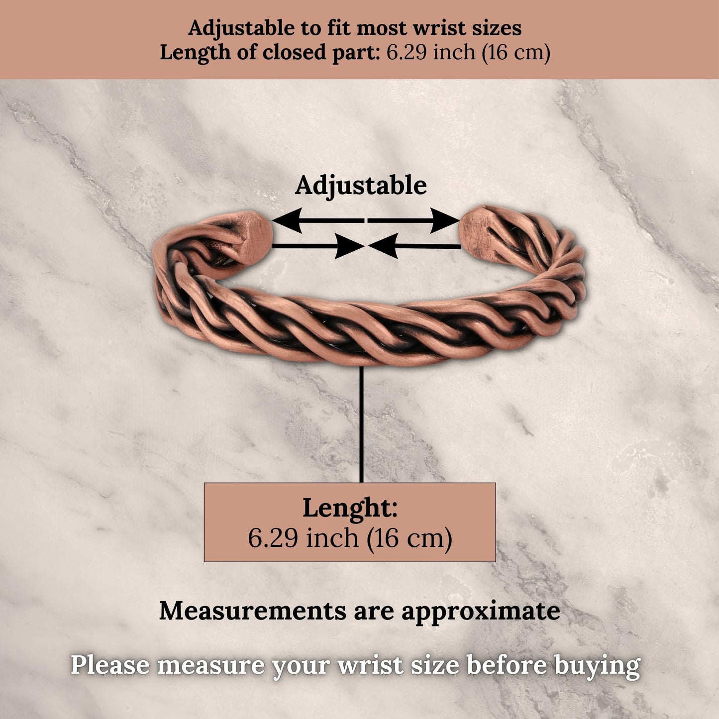 Handmade Elegant Copper Bracelet for Women and Men-Pure Copper Bracelet for Pain Relief and Stress Relief-Adjustable, Thickest, Twisted Copper Wire Bracelet to Fit many Size Wrist(folded) (folded-small)