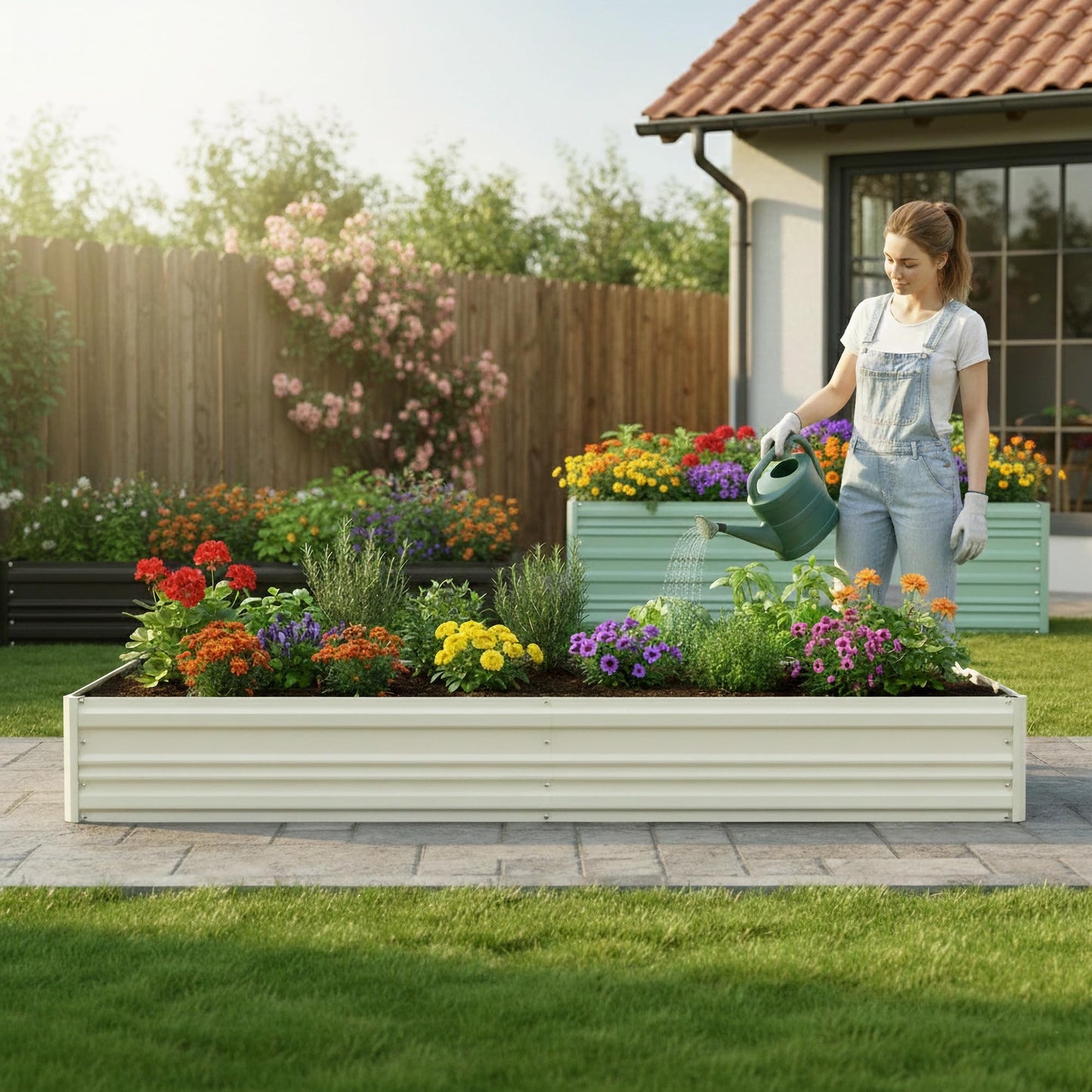 WORKPRO 2PK 7.5x4x1ft Outdoor Galvanized Raised Garden Bed, Rust-Resistant Planter Raised Beds for Vegetable, Flowers, Herbs, White