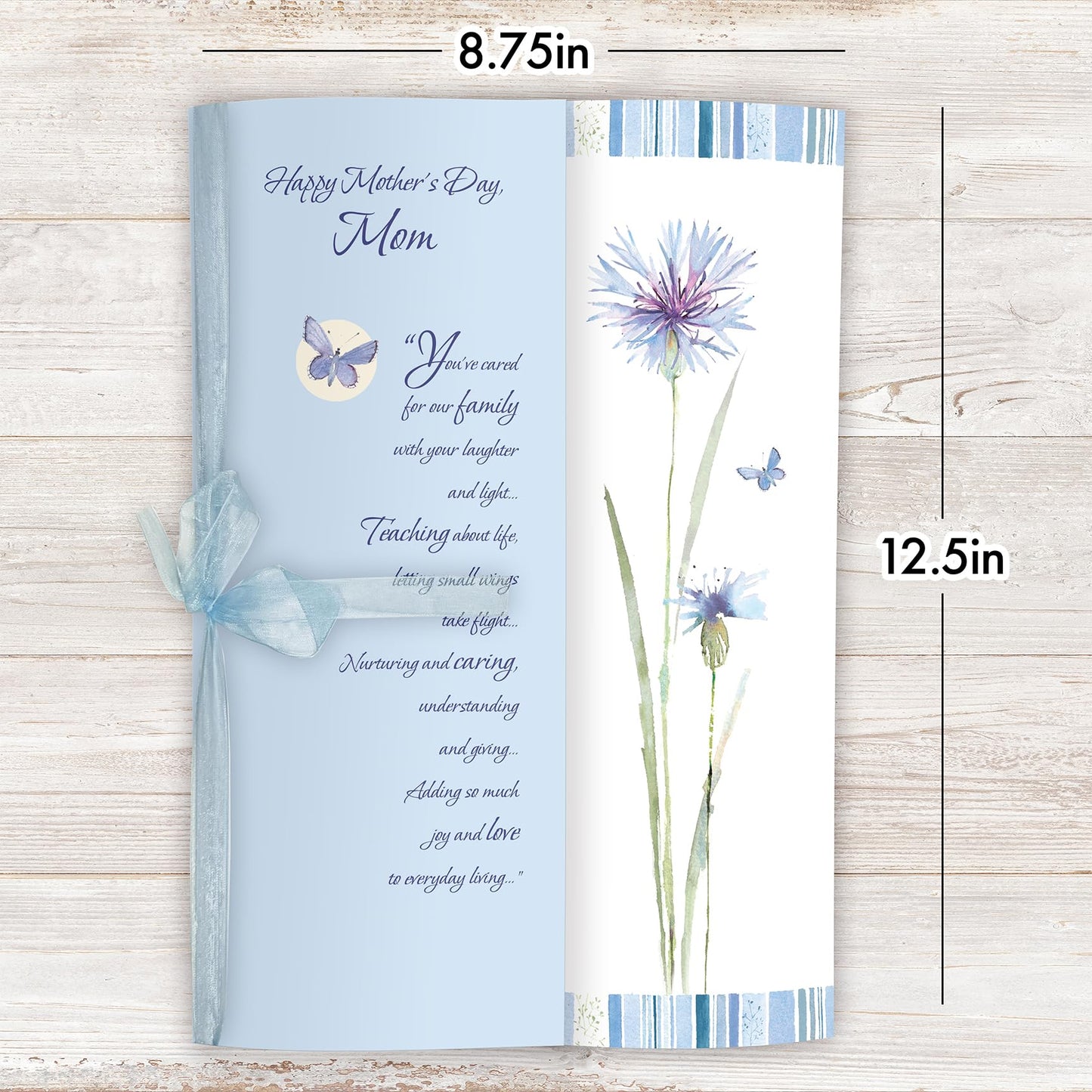 Designer Greetings Jumbo Mother’s Day Card, “With Your Laughter and Light” Blue Cornflowers (12.5 x 8.75 Inch Card with Gift Box)