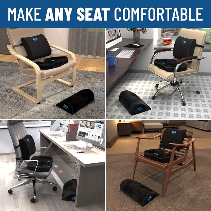 Everlasting Comfort Back Cushion with Seat & Foot Support Bundle - Memory Foam Office Chair Cushions for All-Day Comfort - Ideal for Work, Car, Desk