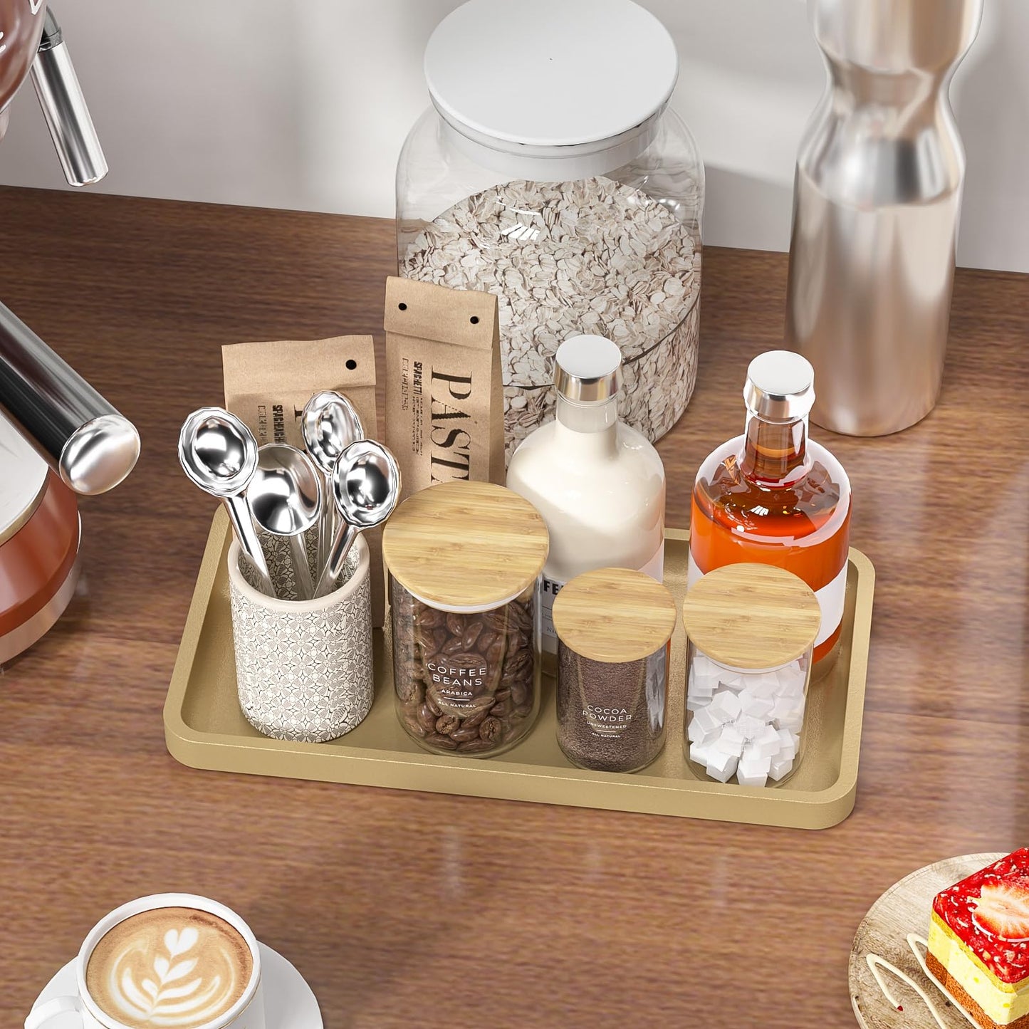 Weenson Gold Bathroom Vanity Tray for Countertop Perfume Makeup Jewelry Decor Candle, Bamboo Kitchen Tray for Soap Dispenser Spice Coffee, Toilet Tank Tray 11.81”L x 6.1”W x 0.79”H