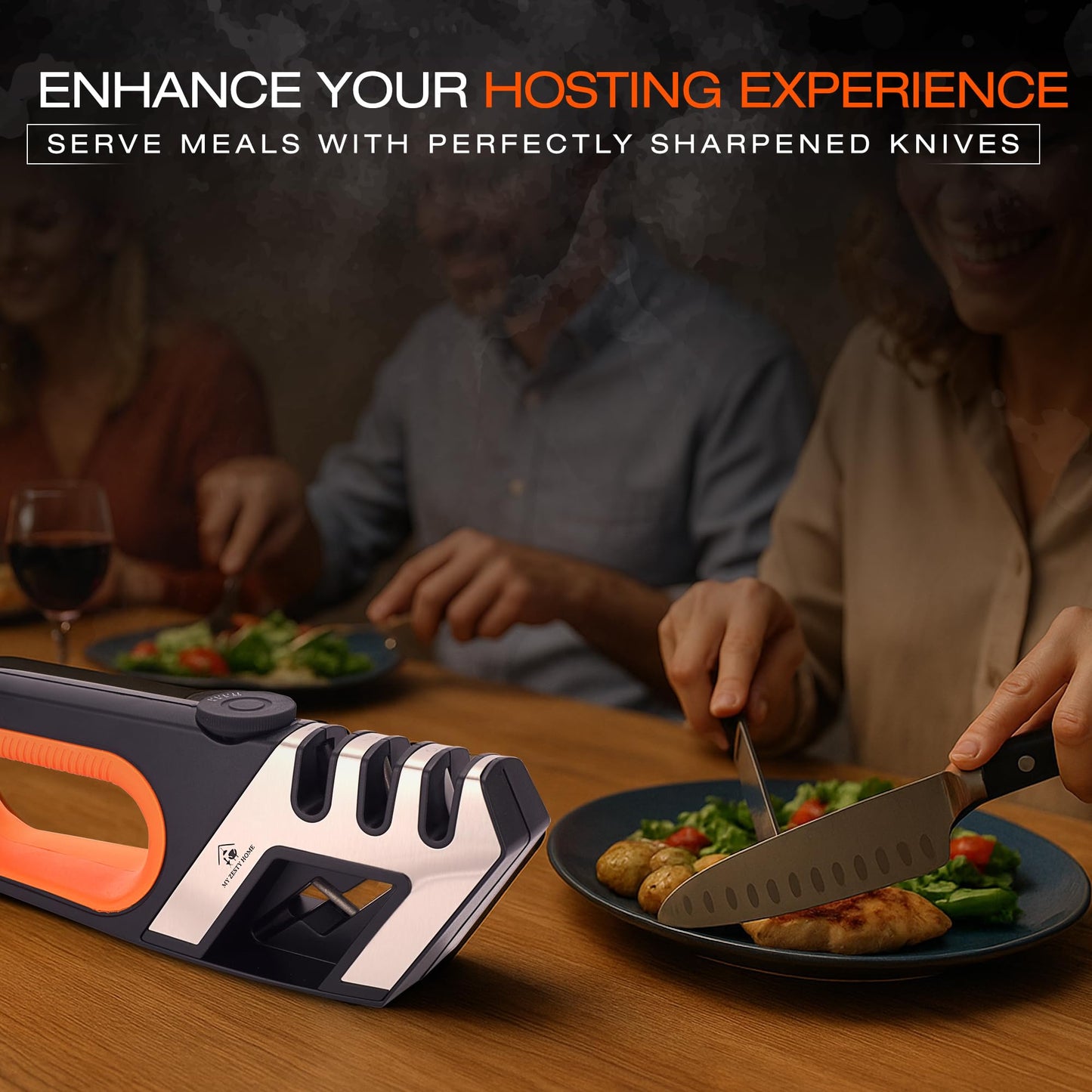 3-Step Knife & Scissor Sharpener with 5 Adjustable Angles, Manual, Pull Through for Kitchen, Chef, Pocket & Filet Knives, Tungsten, Diamond & Ceramic Rods for Repair, Restore & Polish, Non-Slip Base