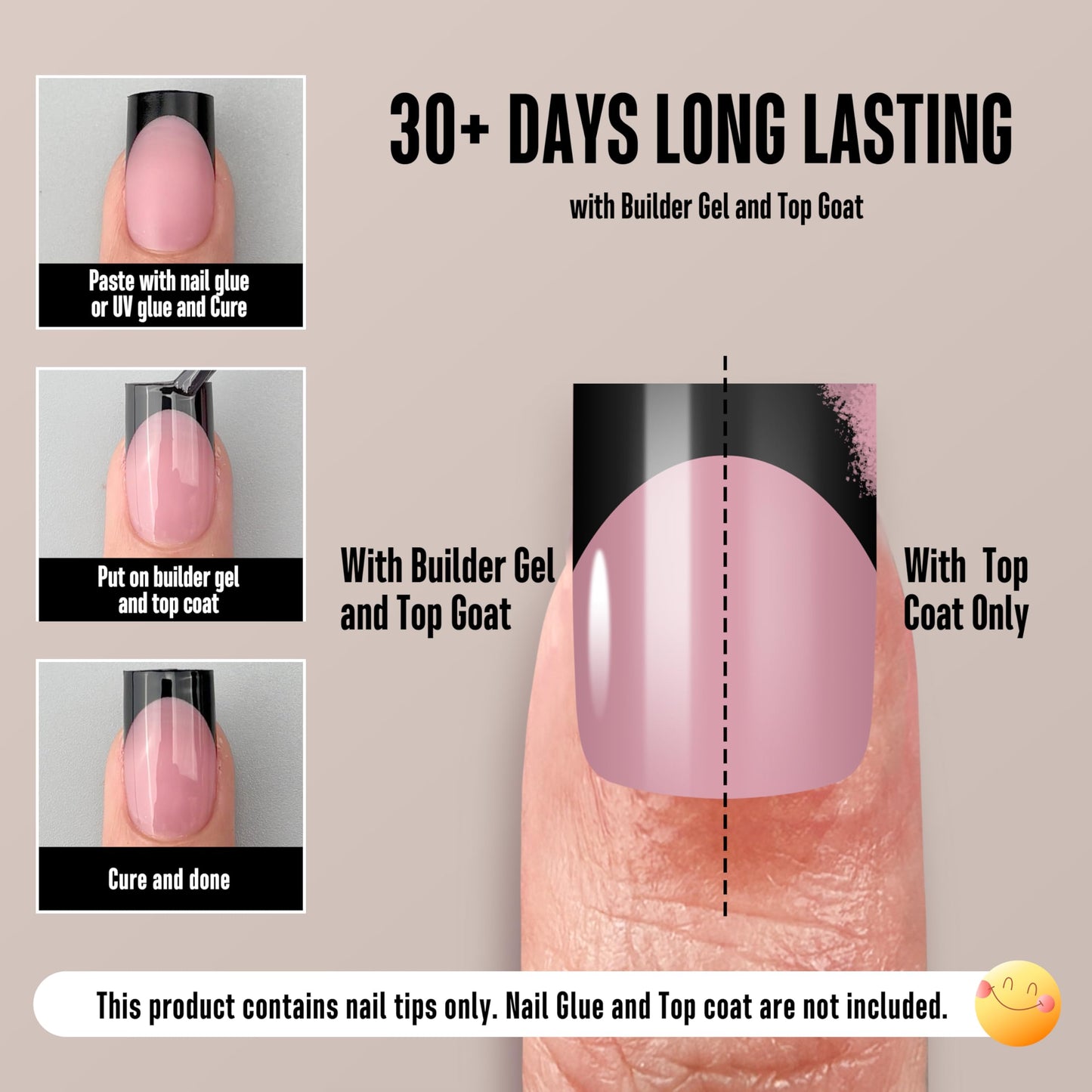 MUTIOVO Black French Tip Short Straight Square Nail Tips Press on, BERRY PINK Extra Thick NEED Soft Gel Nail Extension, Need Builder gel & Top,Coat Full Cover False Nails, for DIY x 15 Sizes 150 pcs