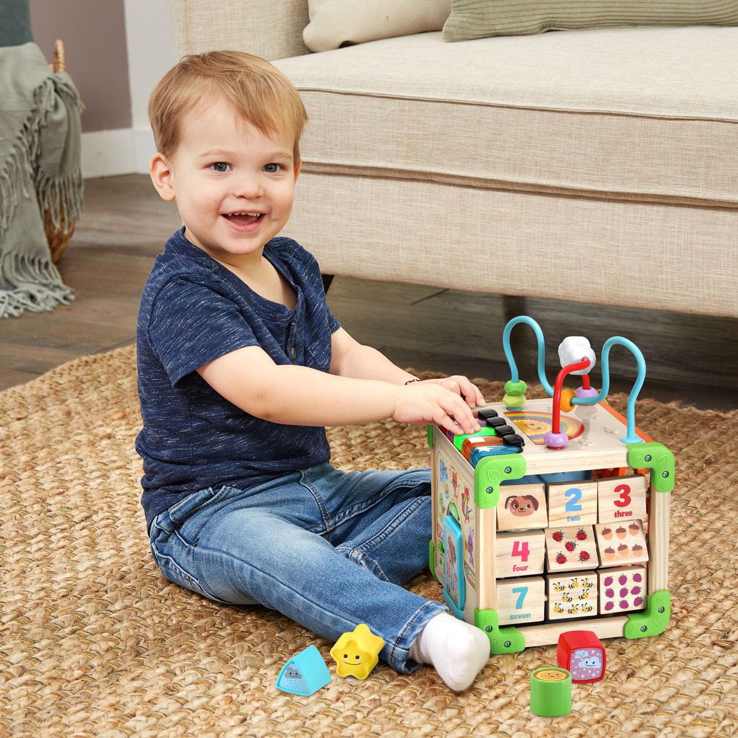 LeapFrog Touch and Learn Electronic Musical Light-Up Wooden Activity Cube Toy, Animal Themed, Ages 1 and Up