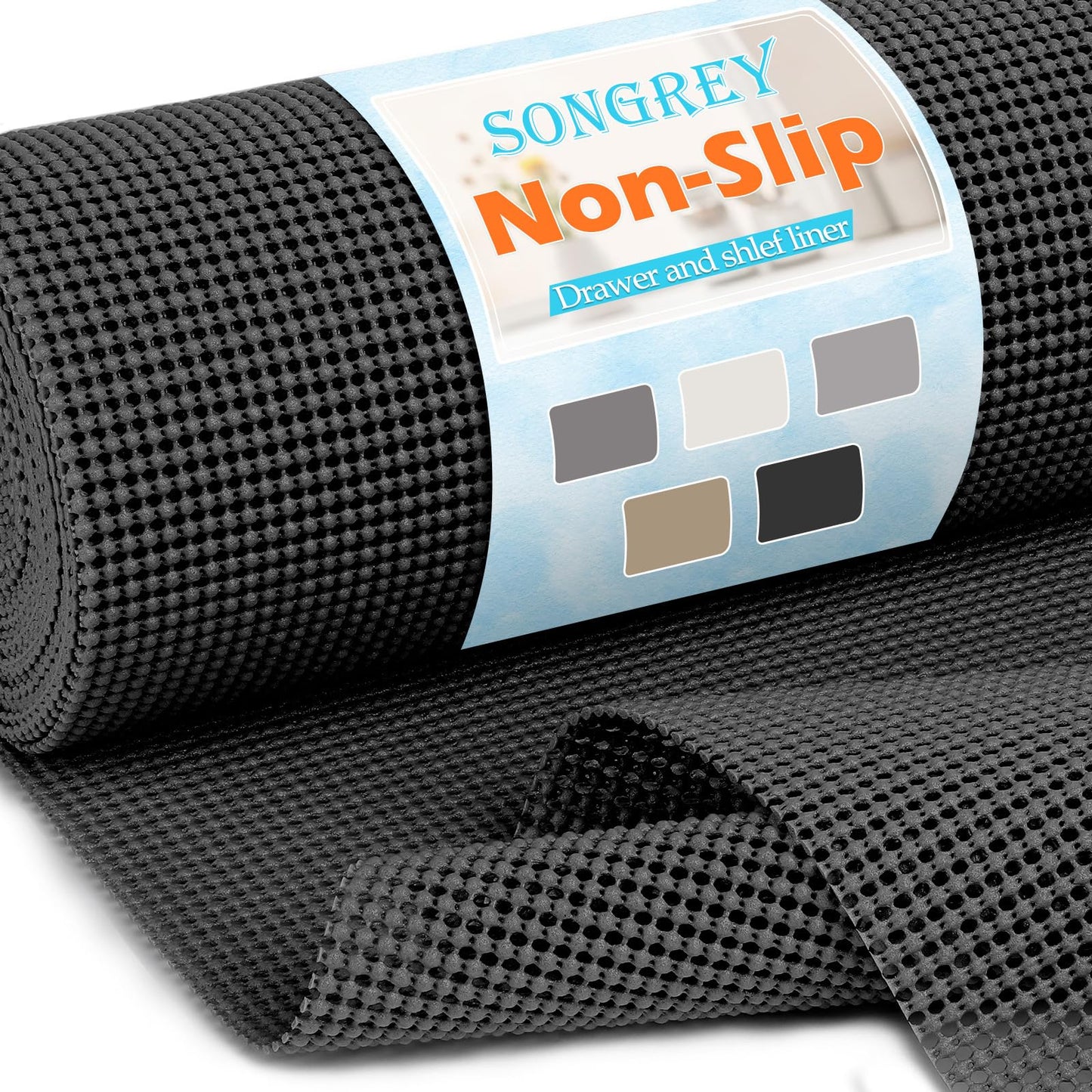 Songrey Non-Adhesive Drawer and Shelf Liner, Non Slip Cabinet Liners, Protect Kitchen Cupboard, Bathroom Drawers, Breathable, Thick Strong Grip mat (12IN x 20FT, Black)
