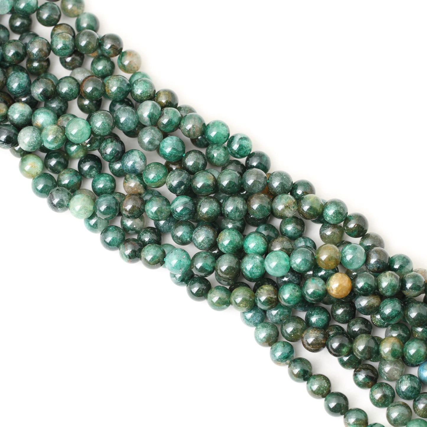 CHEAVIAN 45PCS 8mm Natural Green Mica Gemstone Smooth Surface Round Loose Beads for Jewelry Making 1 String 15 Inches