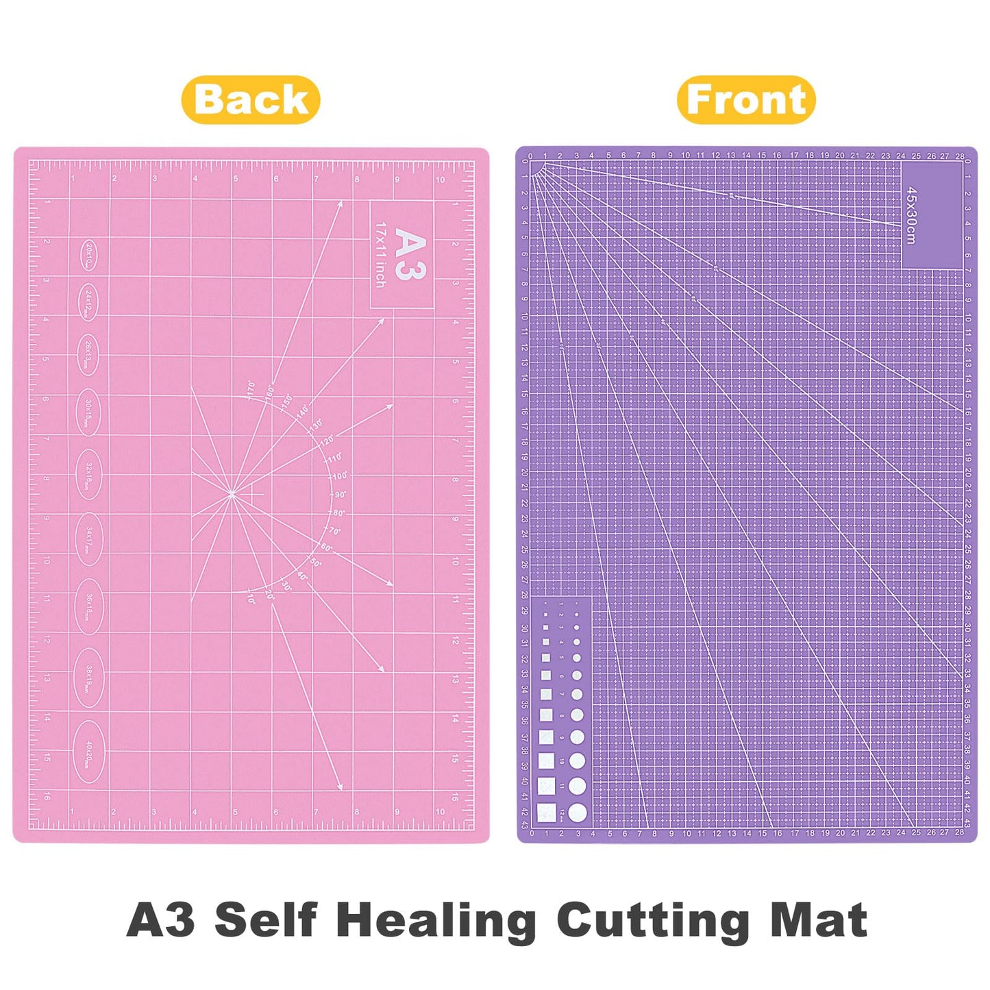 5 PCS Self Healing Cutting Mat 12" x 18": Sewing Rotary Cutting Mat for Crafts and Fabric Sewing Scrapbooking Quilting and Precision Cutting Purple & Pink Design (5, Purple & Pink)