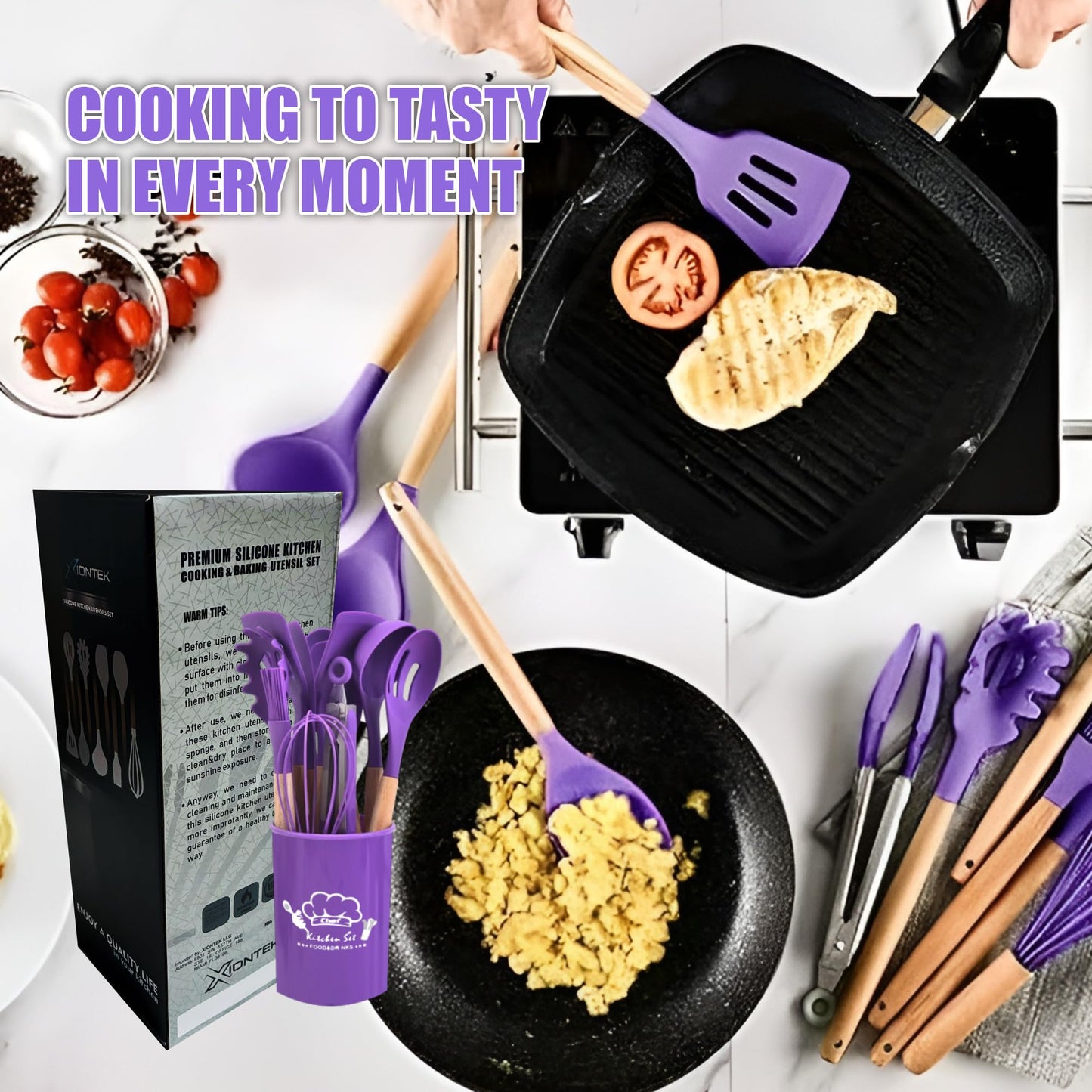 Silicone Kitchen Cooking Utensils Set, 12Pcs, Creative Baking Silicone Shovel Piece Non-Stick Frying Cooking