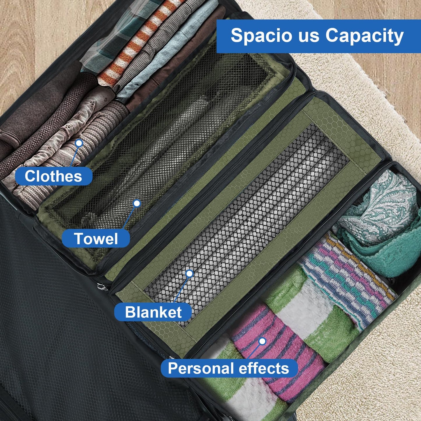 Olosar Suitcase Organizer, Travel Luggage Organizer Portable Hanging Travel Shelves Collapsible Hanging Packing Cubes for Carry on Suitcase, Army Green -M