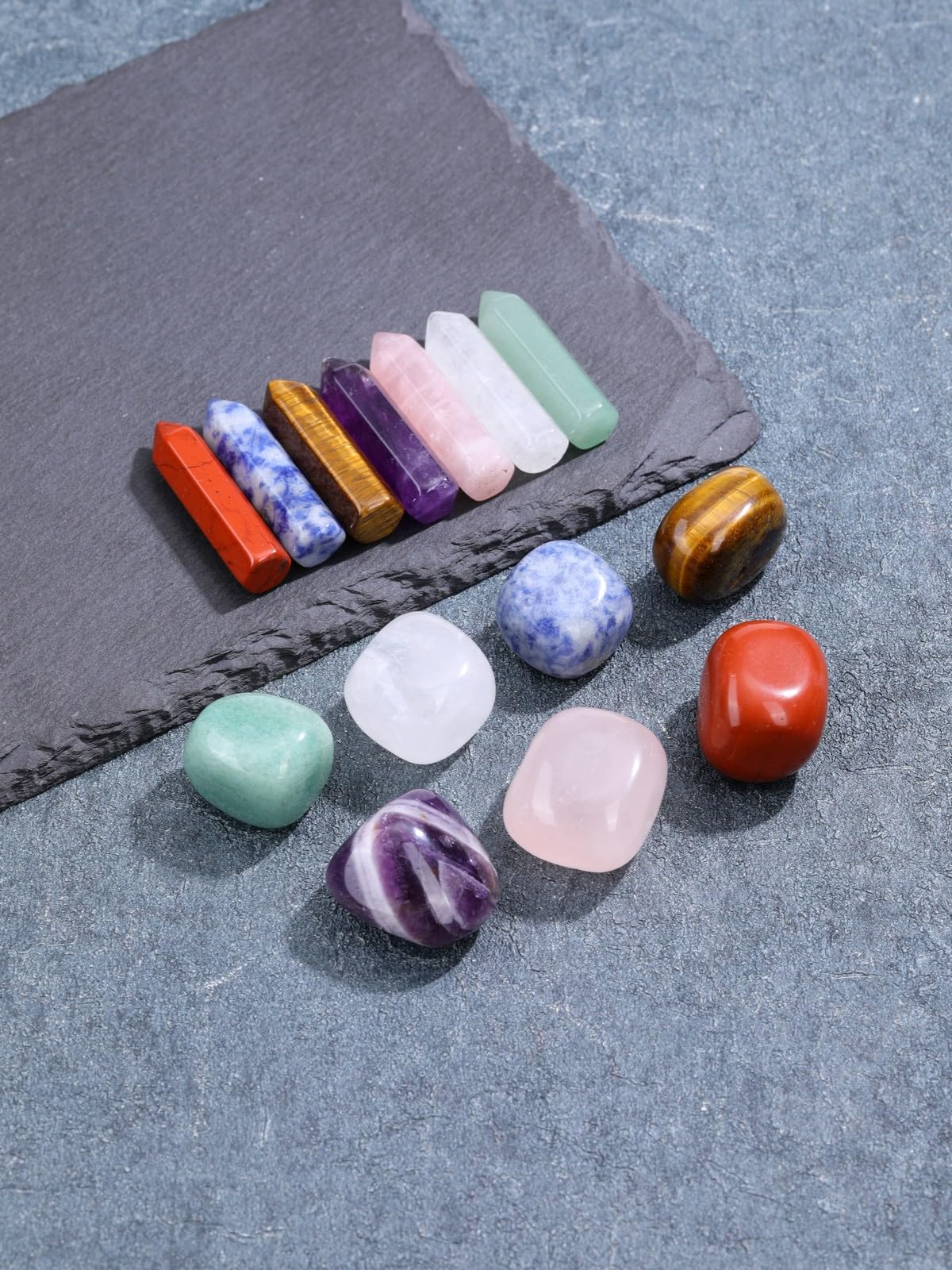 MANIFO Healing Crystals Stones Set in Box, Hexagonal Pointed Crystal Wand with 7 Chakra Tumble Stone for Chakra Meditation Christmas Gifts