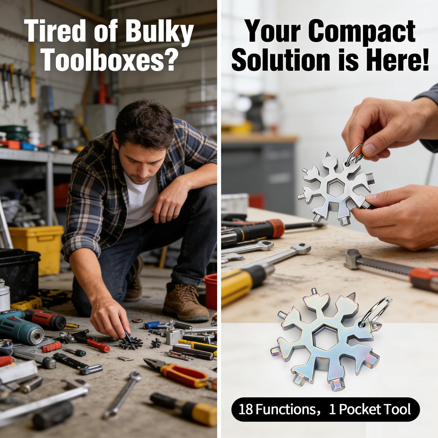 3Packs Snowflake Multi Tool, 18-in-1 Stainless Steel Snowflake Multitool for Bottle Opener and Flat Phillips Screwdriver Kit/Wrench,for Men Adults Da (3 PCS-B)