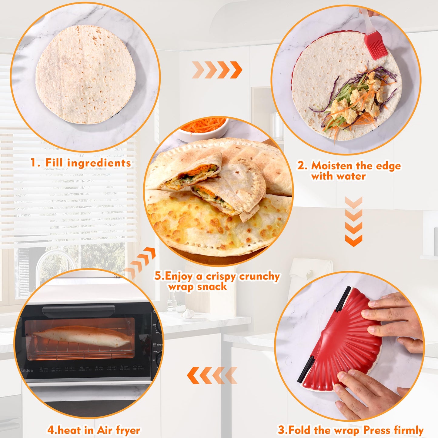 Tortilla Sealer + Crimper Press Bundle - Quesadilla Maker for Large 10", Medium 8" & Small 6" Flour Tortillas | Burritos, Empanadas, Dumplings, Sandwiches | Air Fryer Friendly | Dishwasher Safe