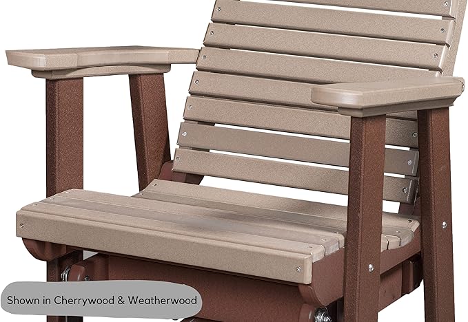 DutchCrafters Horizontal Slat High Roll Back Glider Poly Patio Chair (Tudor Brown & Weathered Wood)