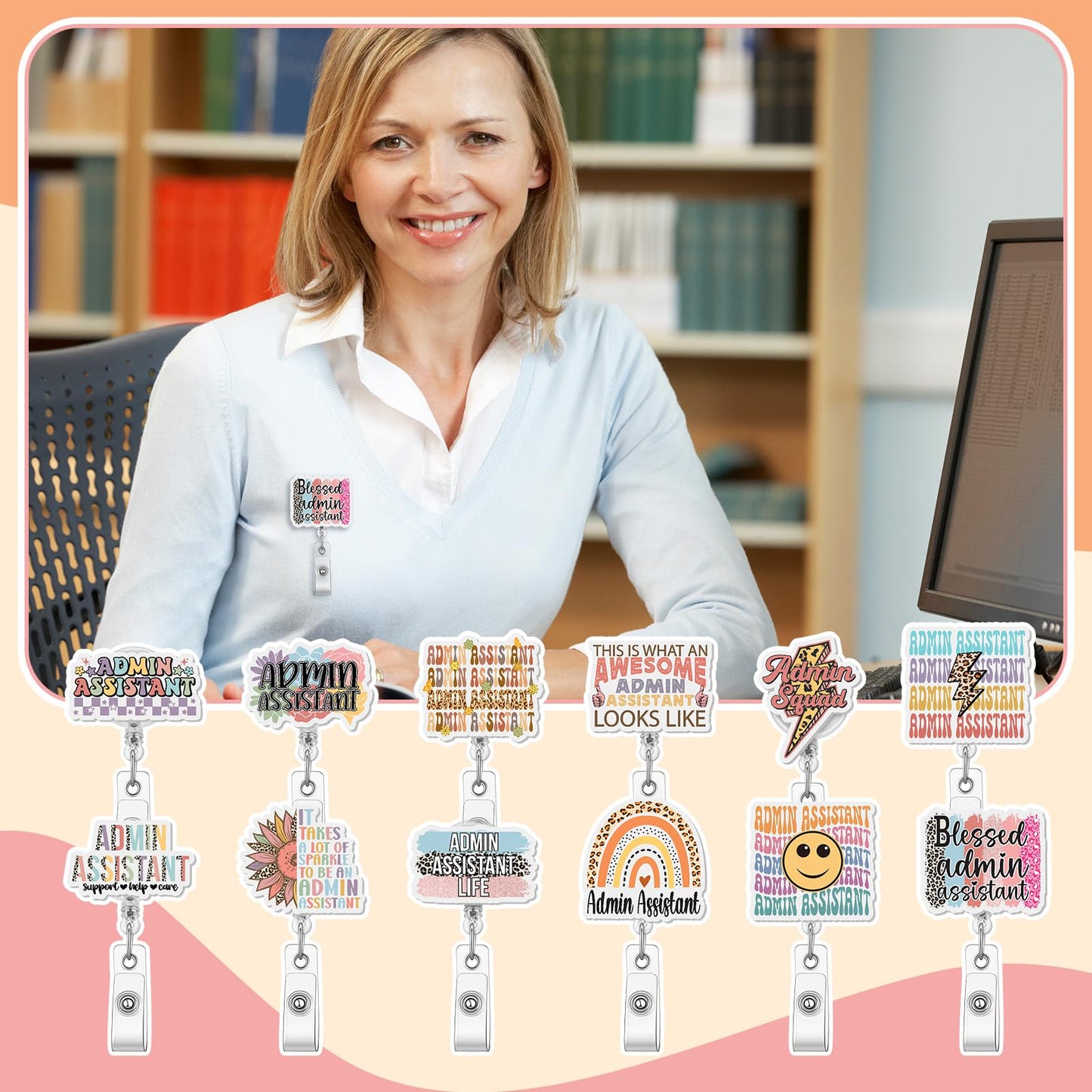 12 Pcs Administrative Professional Day Gifts Administrative Assistant Badge Reel Admin Assistant Appreciation Gift Badge Holder Retractable for Executive Office Manager Secretary Employee Coworker