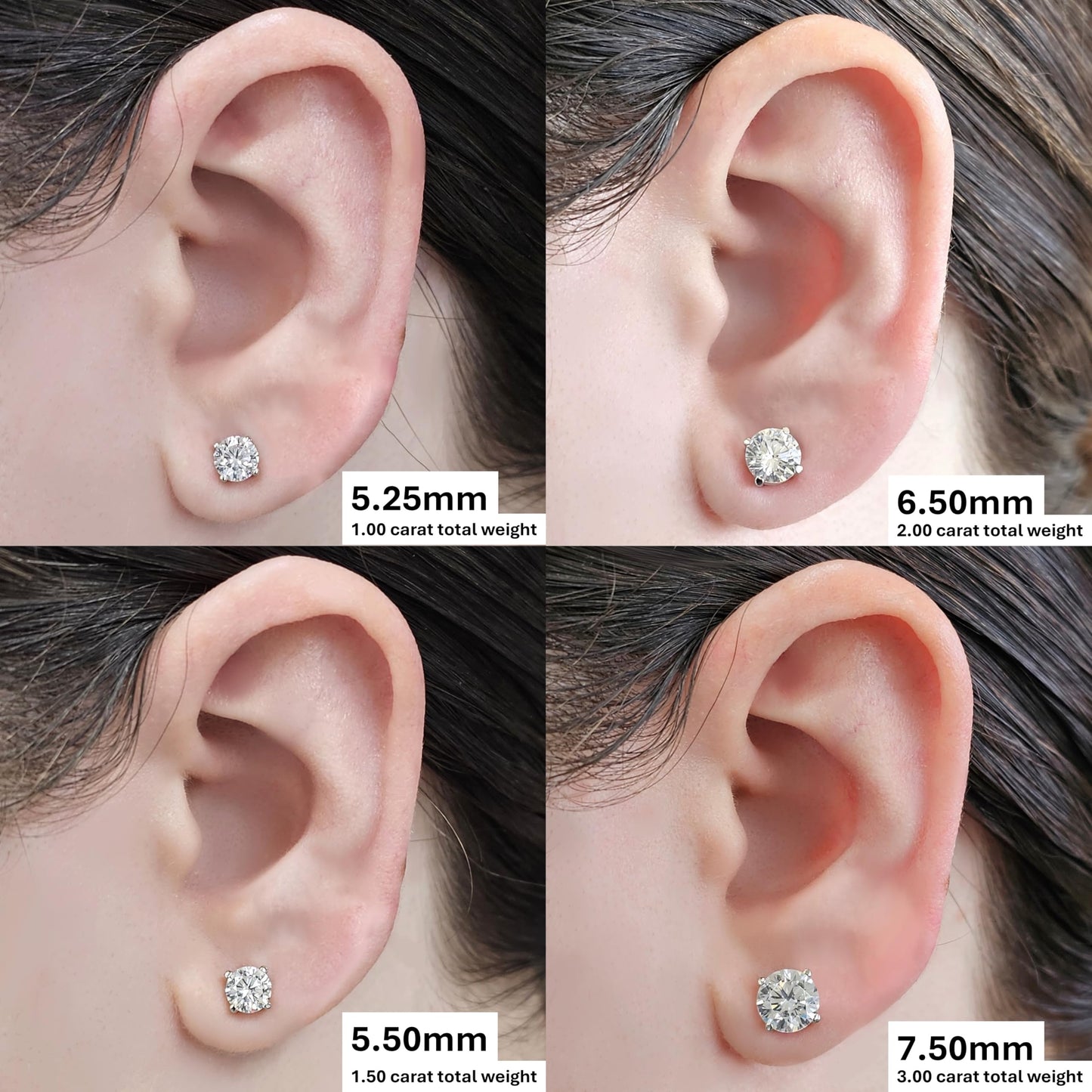 Central Diamond Center 14K Solid Gold Post & Sterling Silver Made with Swarovski 4 Prong CZ Stud Earrings - Rose Gold Plated - 5.25mm - 1.00cttw